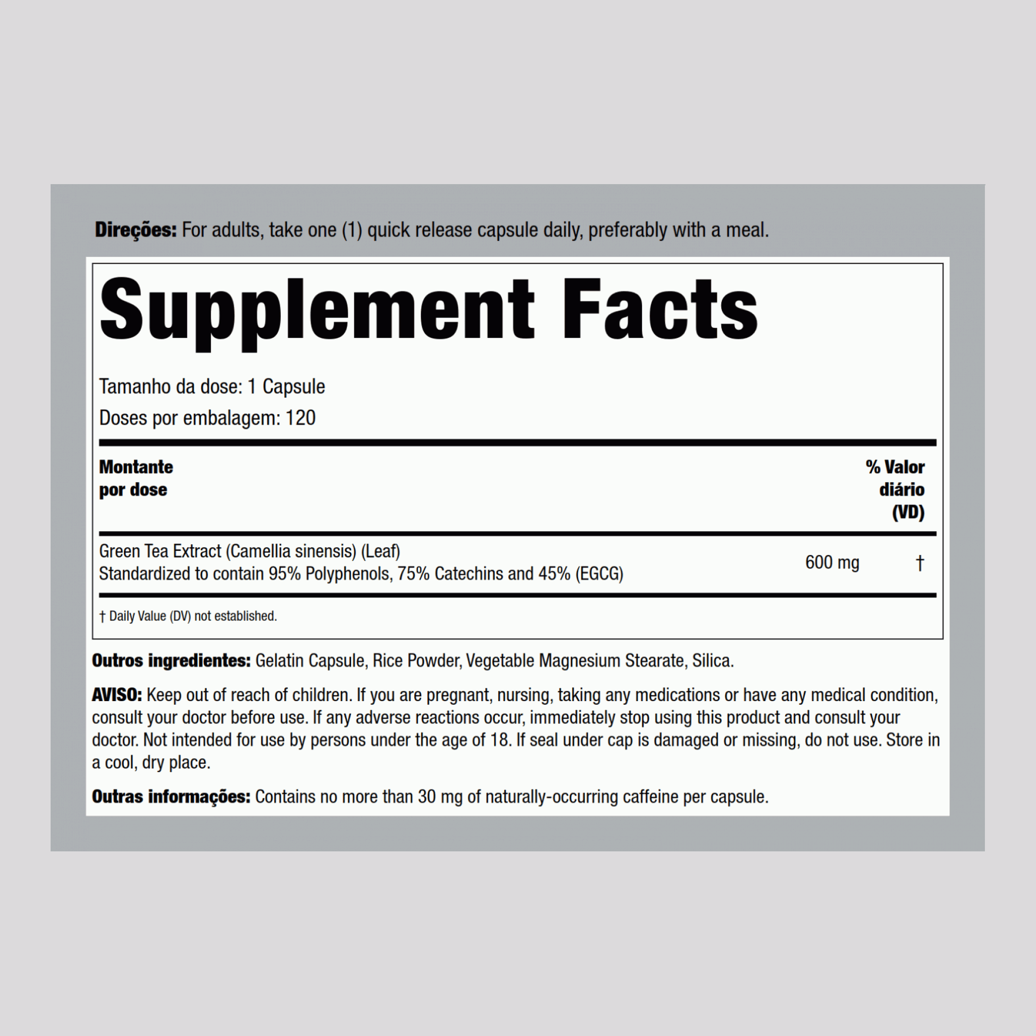 Extrato de chá verde 600 mg 120 Cápsulas     