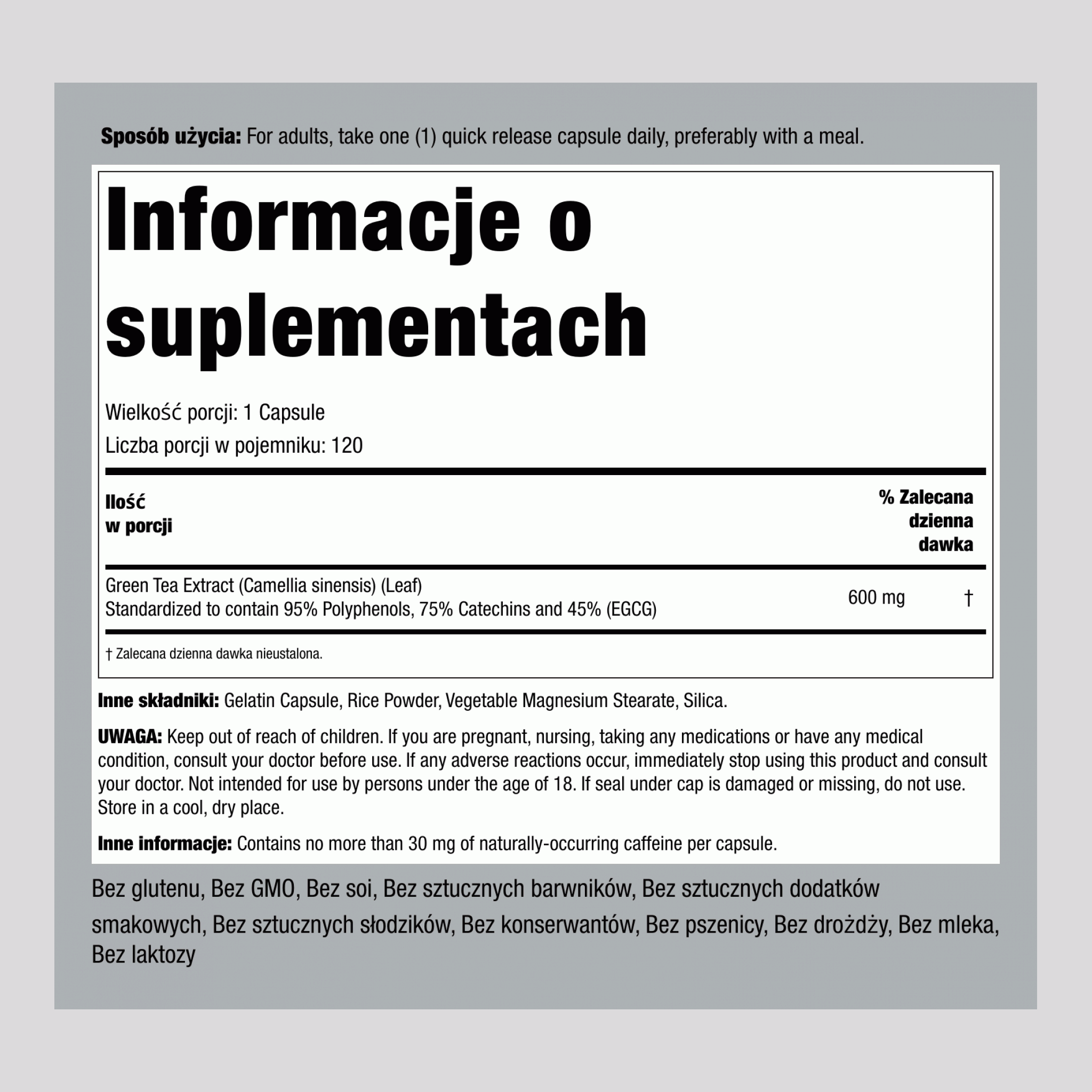 Wyciąg z zielonej herbaty 600 mg 120 Kapsułki 2 Butelki   