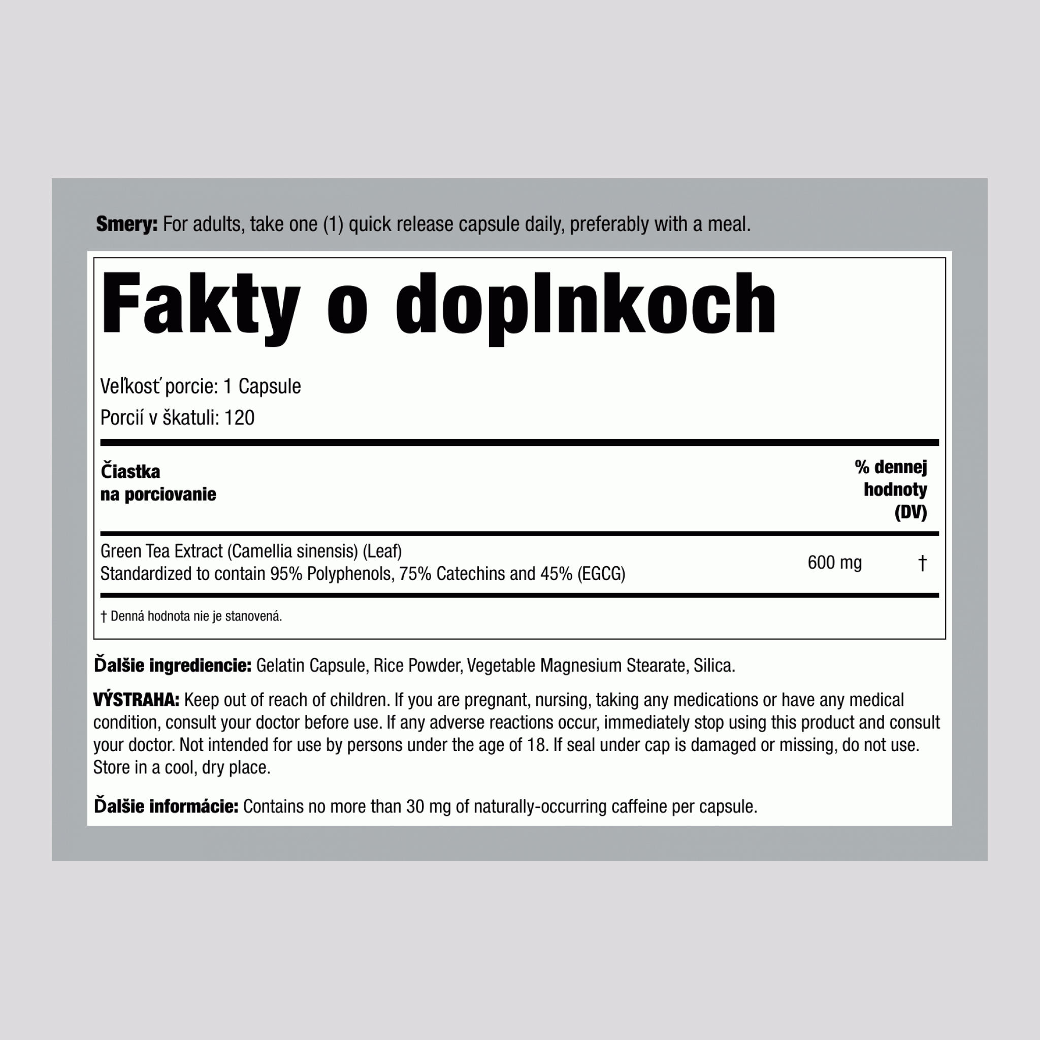 Extrakt zo zeleného čaju 600 mg 120 Kapsuly 2 Fľaše   