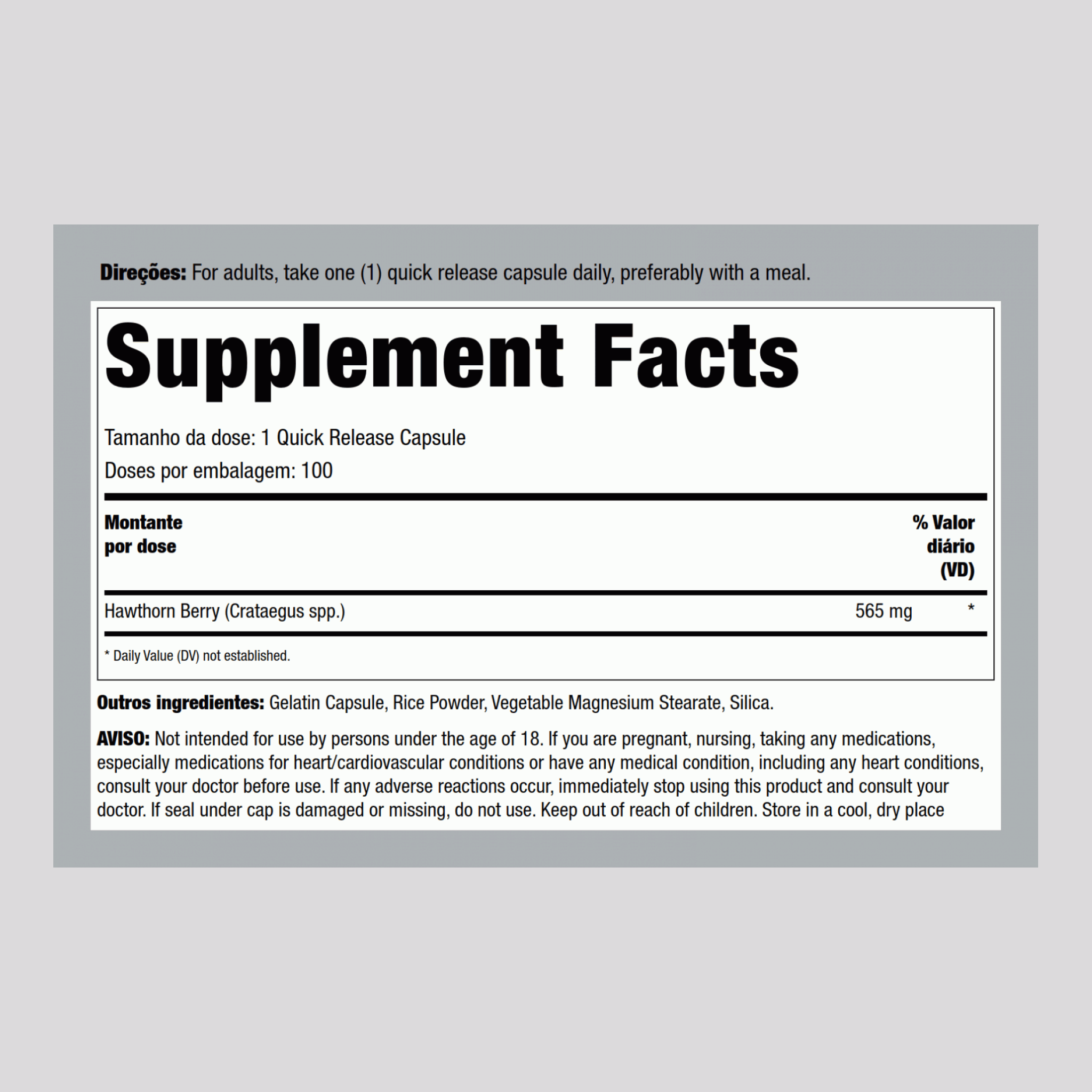 Bagas de espinheiro  565 mg 100 Cápsulas     