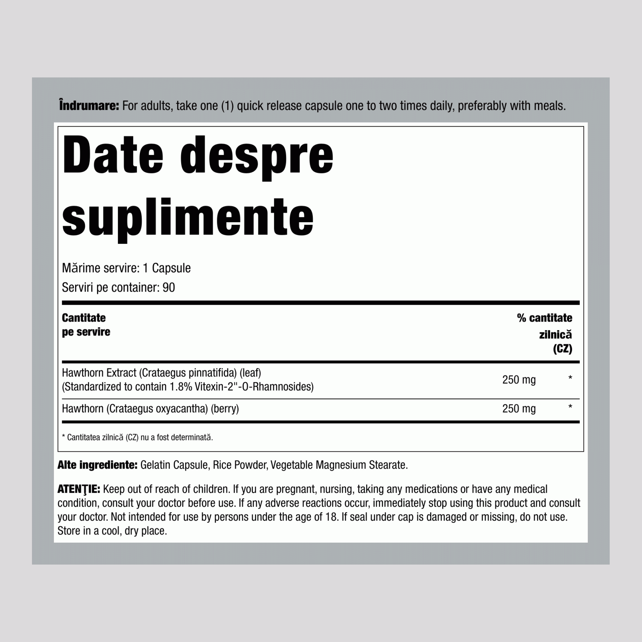 Extract standardizat de păducel 250 mg 90 Capsule     