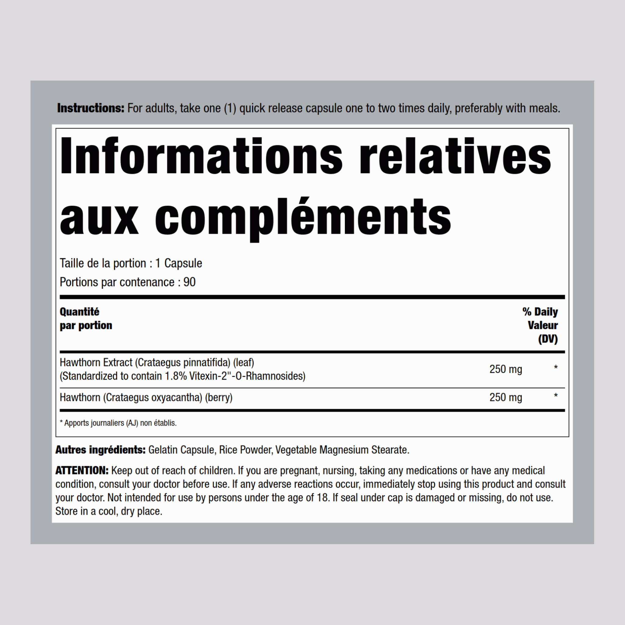 Extrait normalisé d'aubépine 250 mg 90 Gélules     