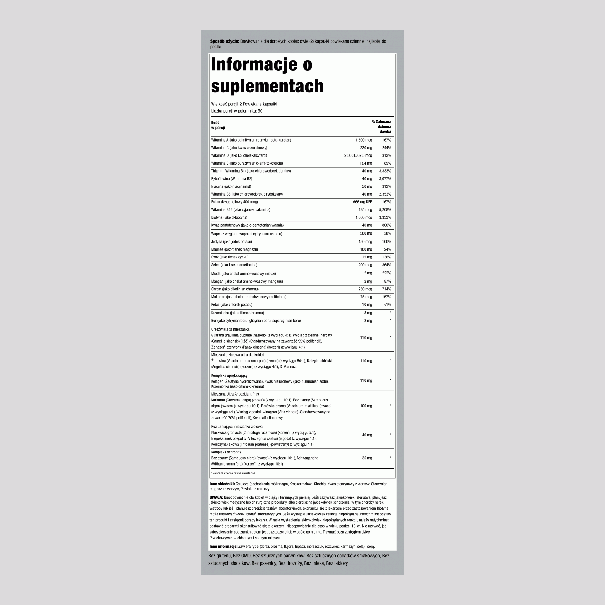 Mega multiwitaminy dla kobiet,  180 Powlekane kapsułki 2 Butelki