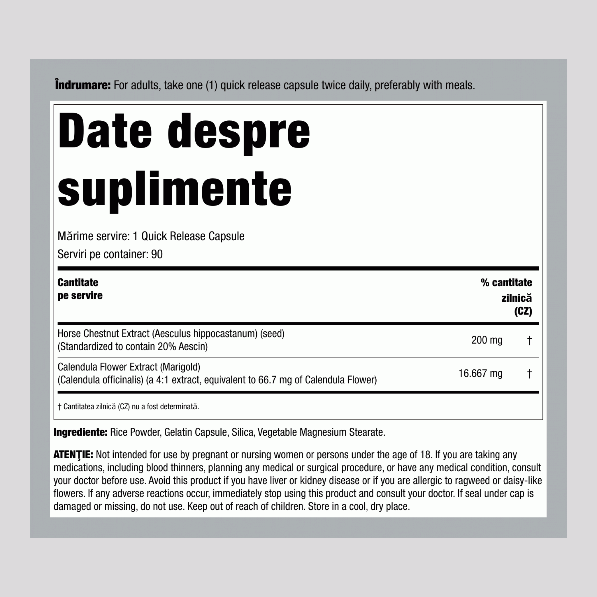 Extract standardizat de castane sălbatice 300 mg 90 Capsule     