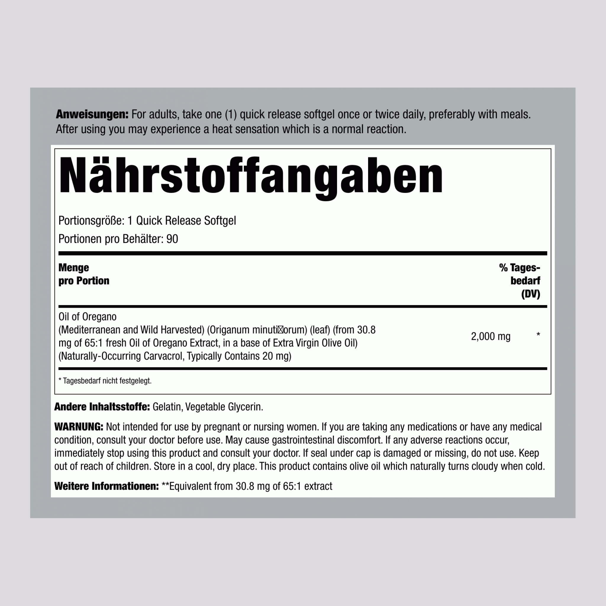 Oreganoöl-Extrakt, 2000 mg, 90 Weichkapseln