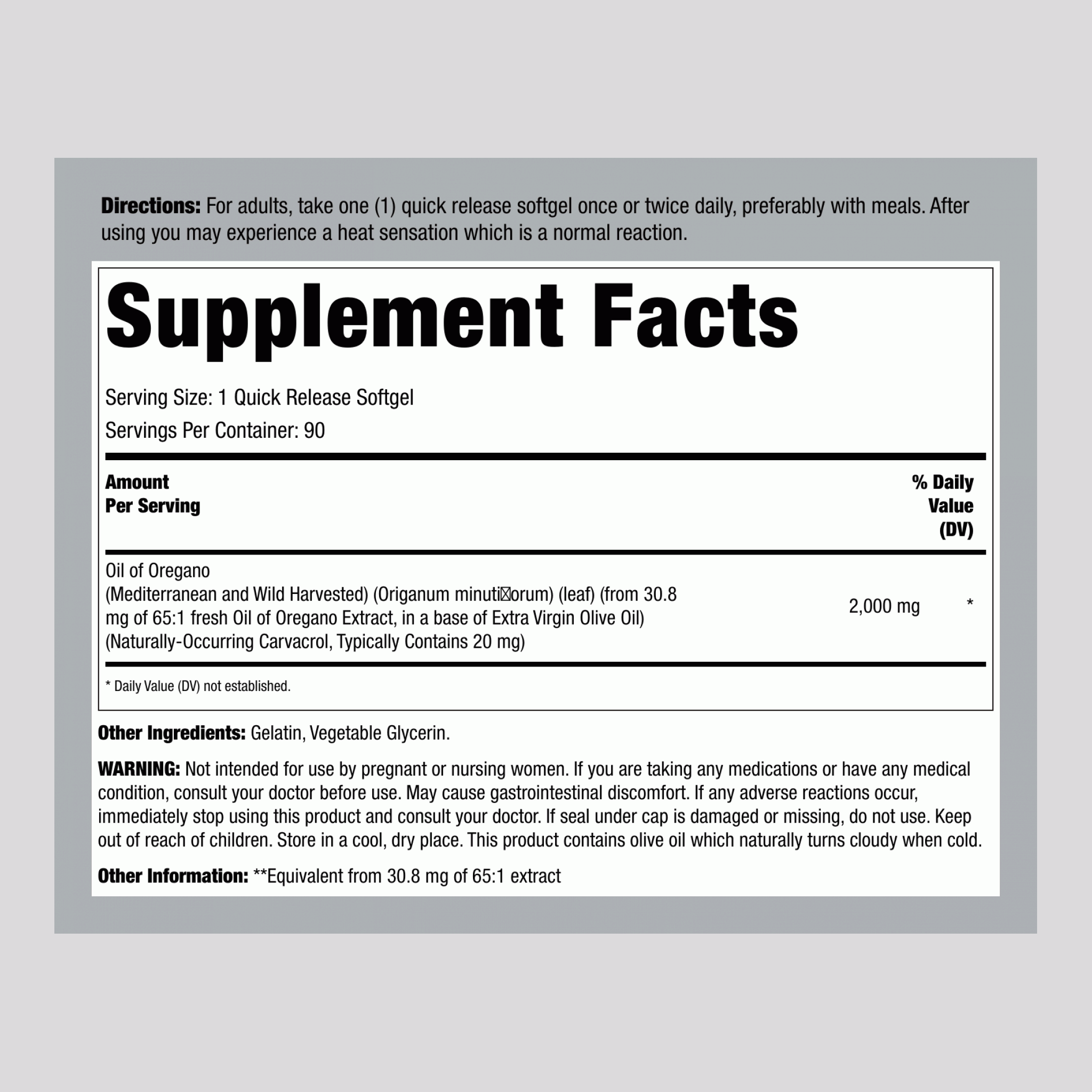 牛至油萃取物，2000 毫克，90 粒軟膠囊