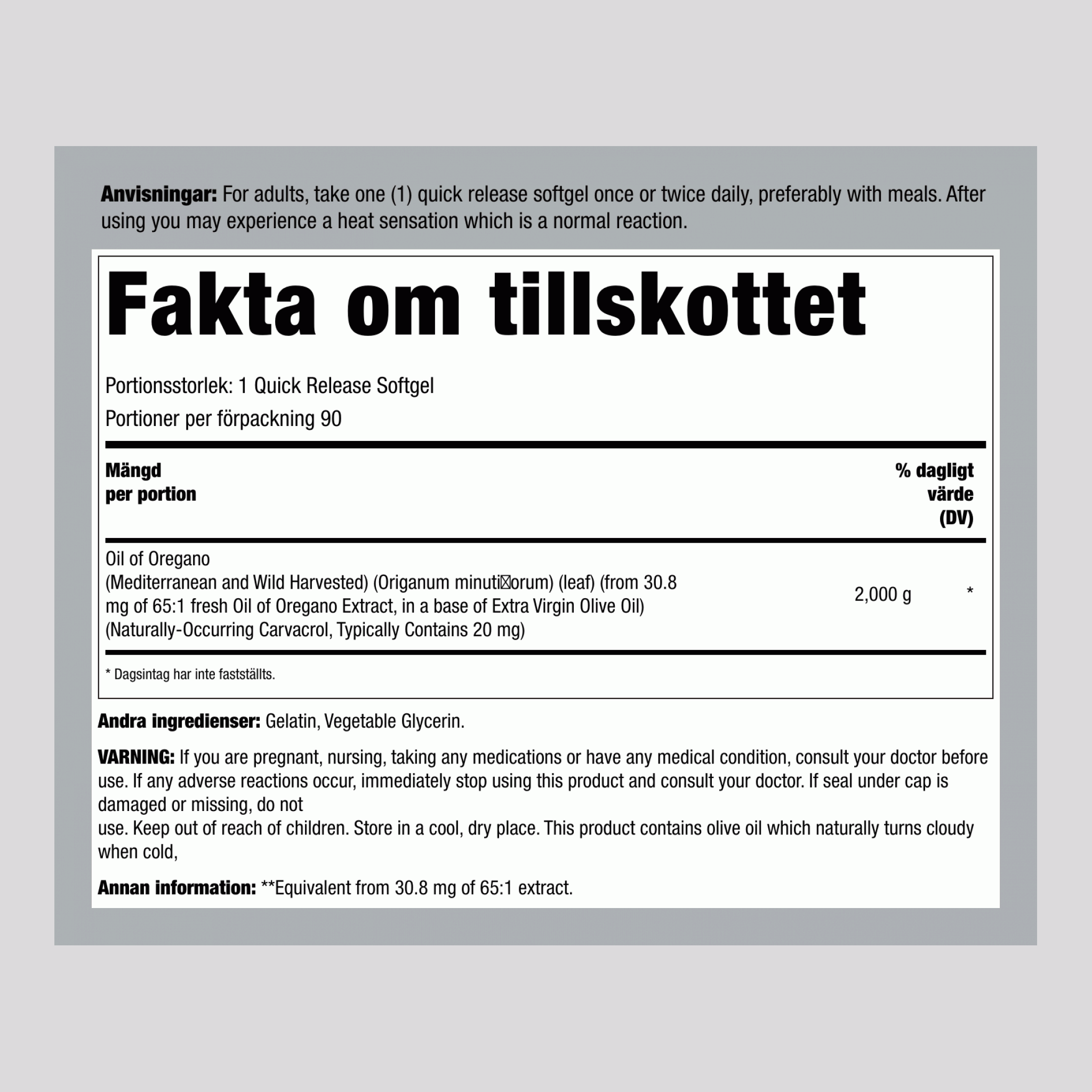 Izvleček origanovega olja,  2000 mg 90 Želatinaste kapsule 2 Steklenice