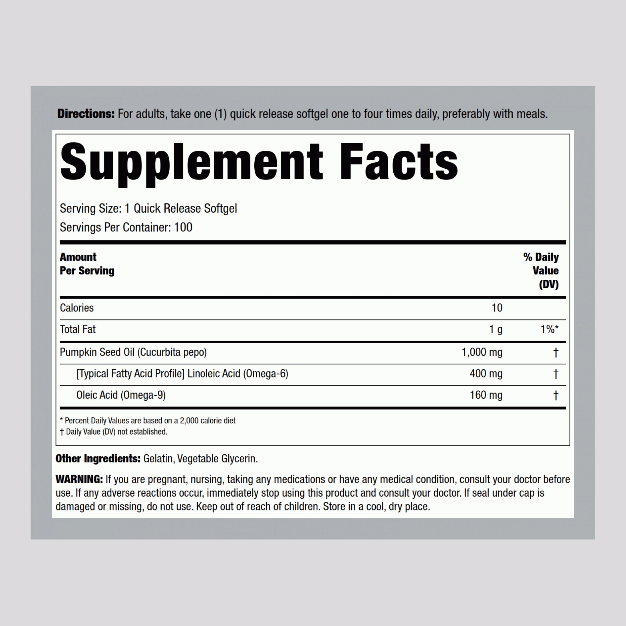 Pumpkin Seed Oil, 1000 mg, 100 Quick Release Softgels, 2  Bottles