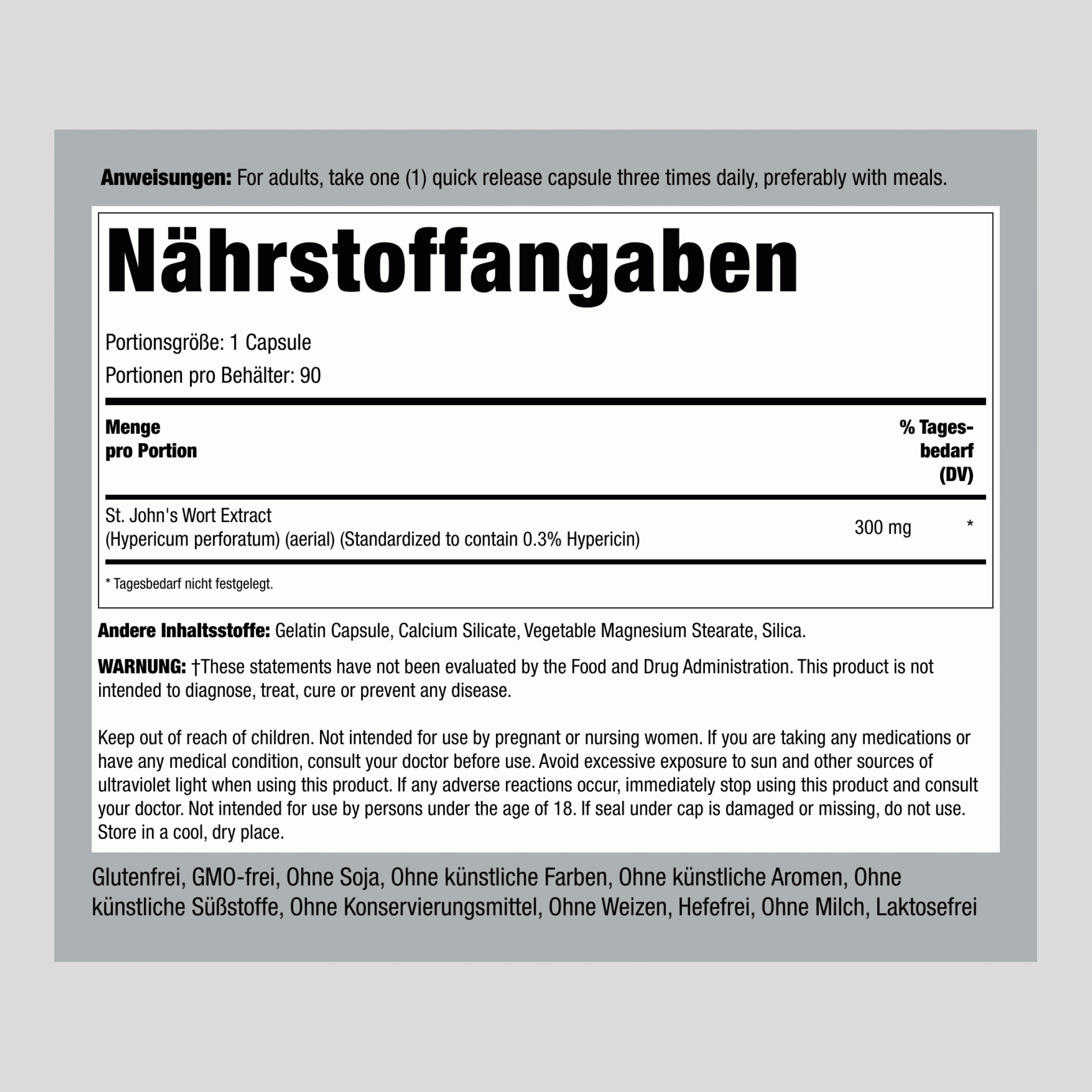 Johanniskraut-Extrakt, standardisiert 300 mg 90 Kapseln     