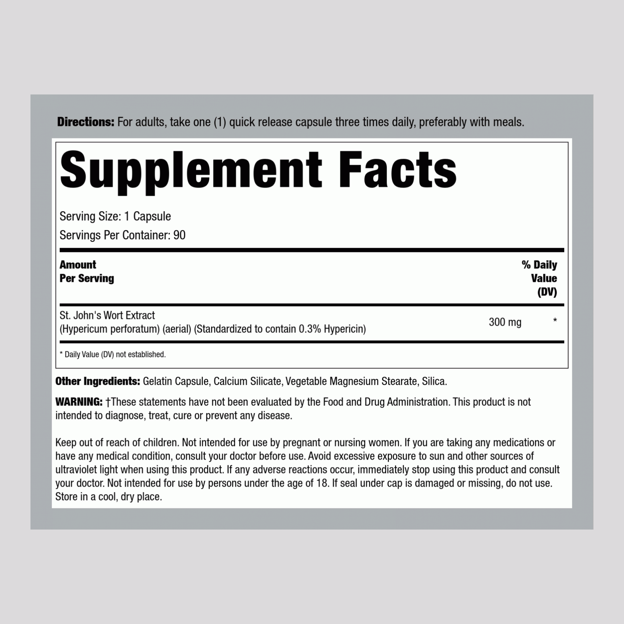 St. John's Wort Standardized Extract, 300 mg, 90 Capsules