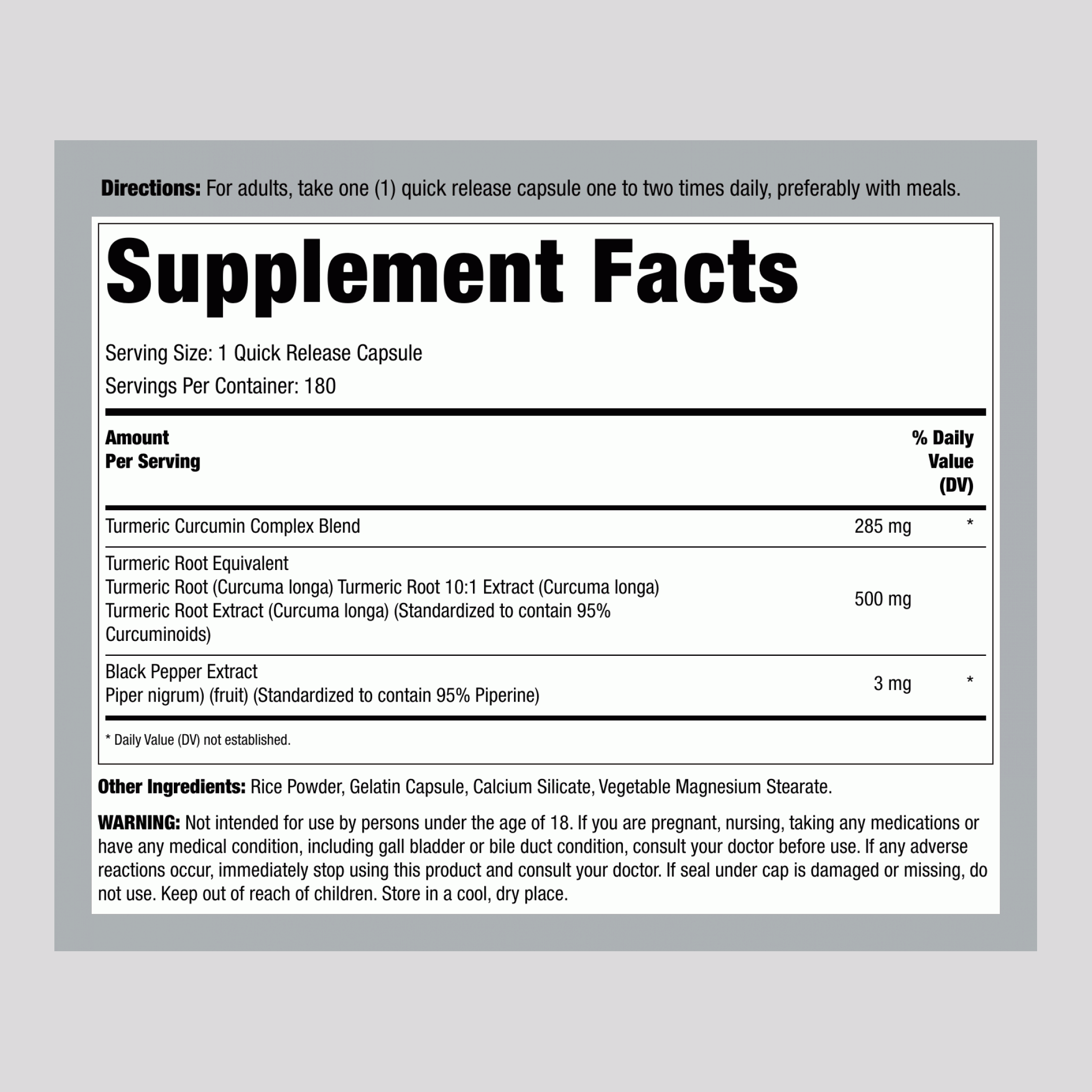 薑黃素標準萃取物，500 毫克，180 粒快速釋放膠囊
