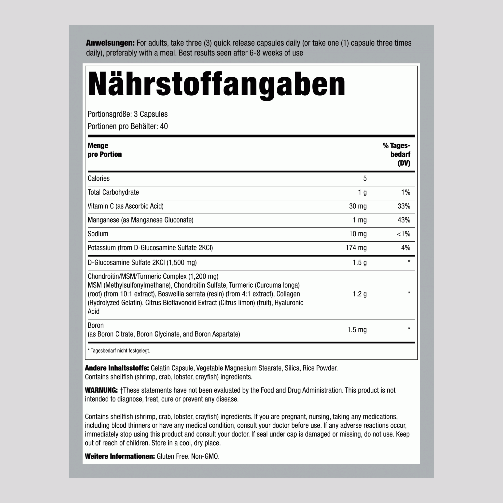 Glucosamin-Chondroitinsulfat 120 Kapseln mit schneller Freisetzung       