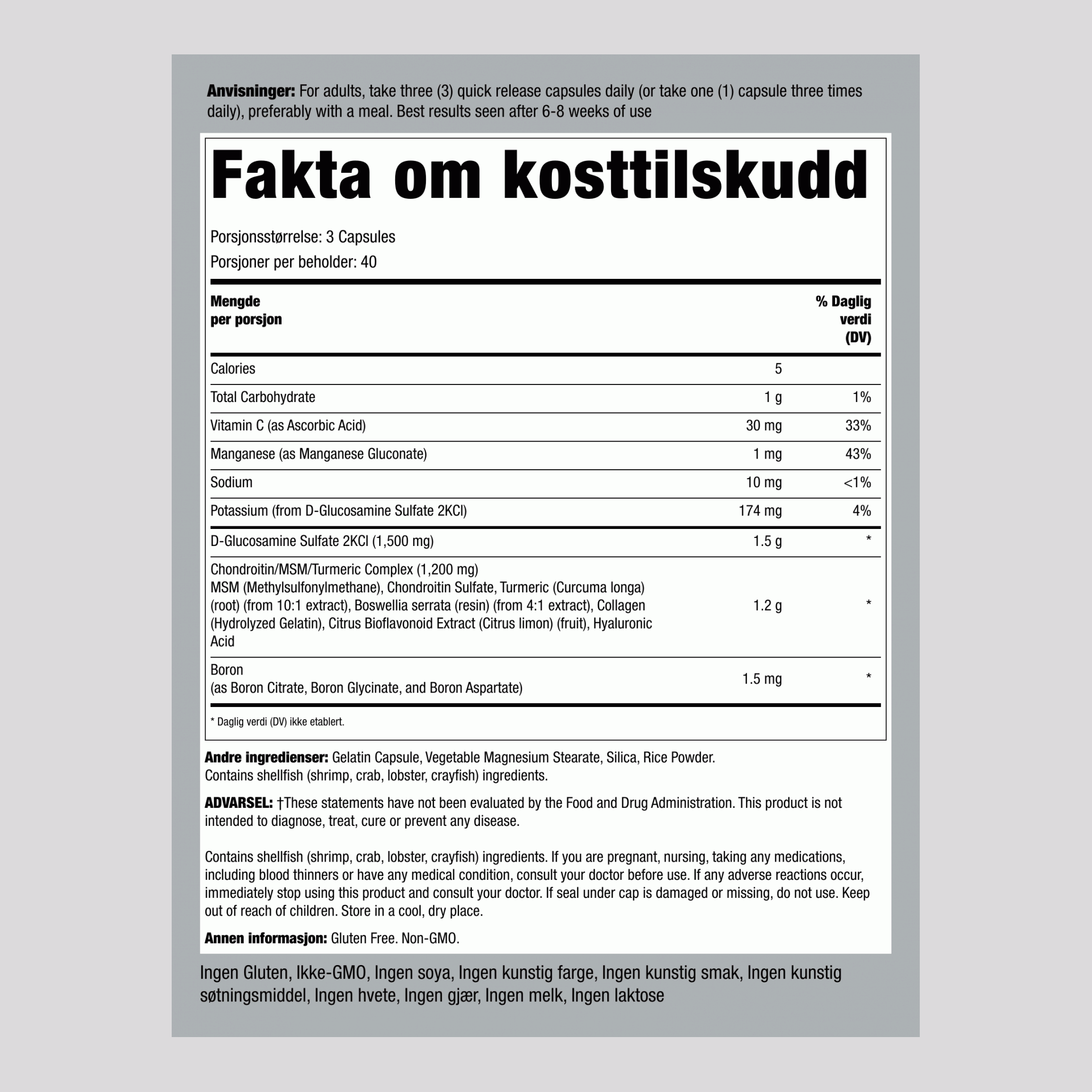 Glukosamin kondroitinsulfat 120 Hurtigvirkende kapsler       