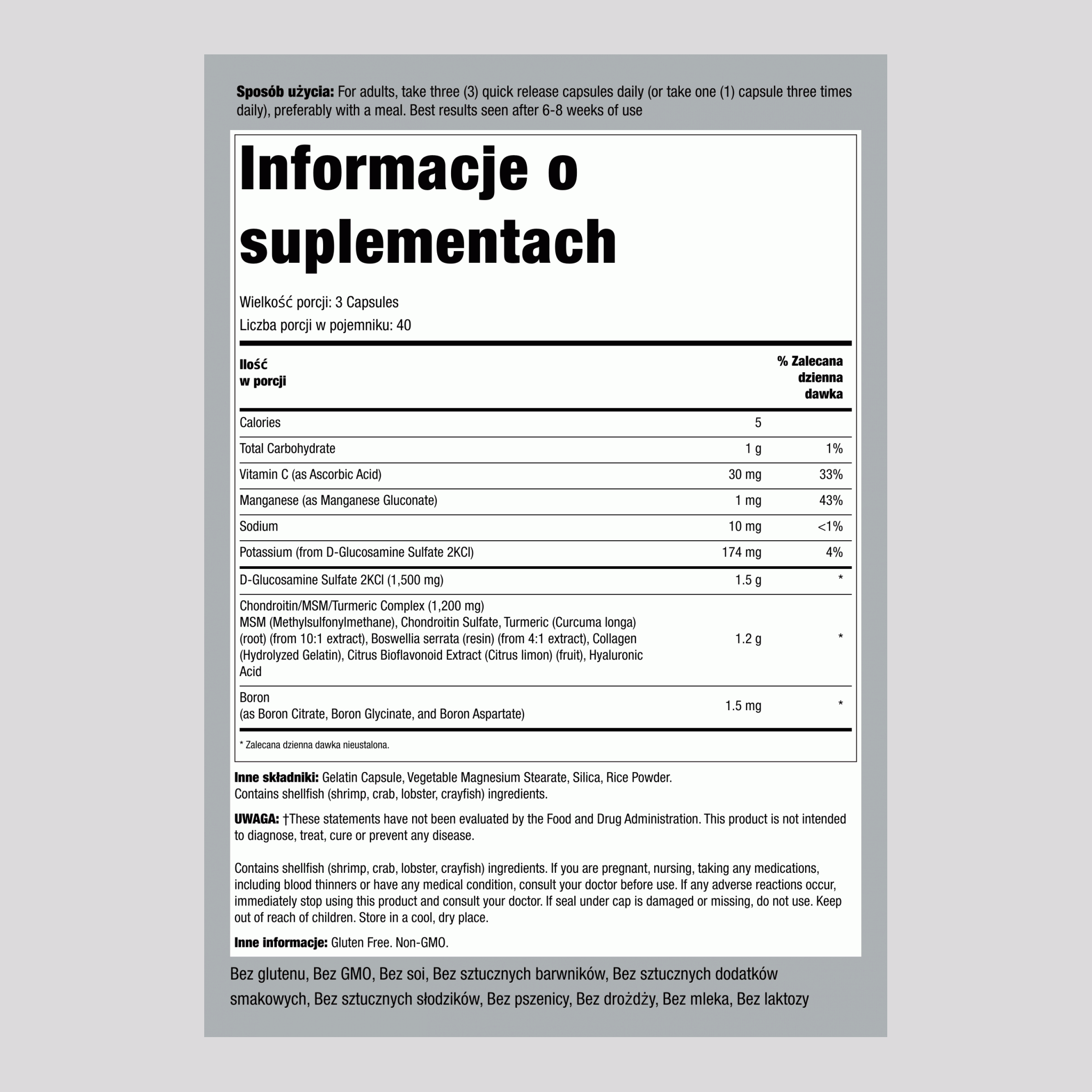 Siarczan glukozaminy i chondroityny 120 Kapsułki o szybkim uwalnianiu       
