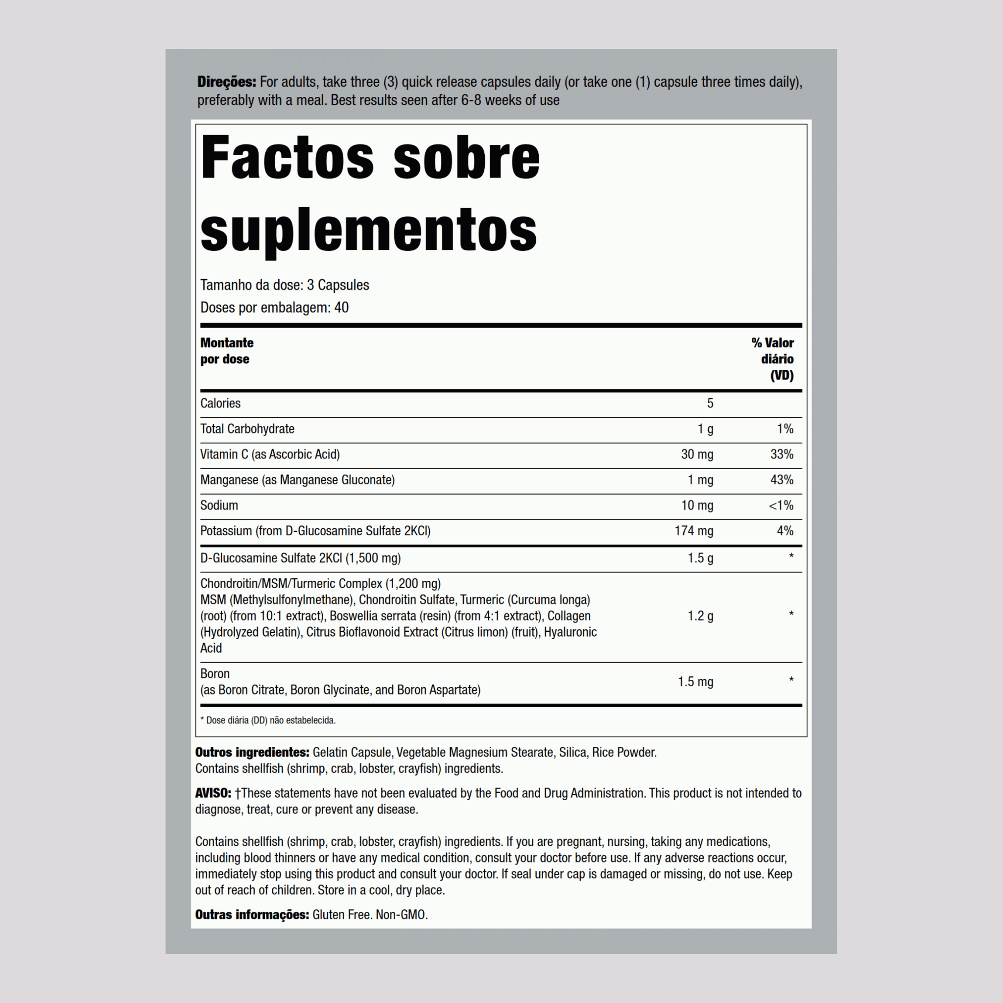 Sulfato de condroitina glucosamina 120 Cápsulas de Rápida Absorção       