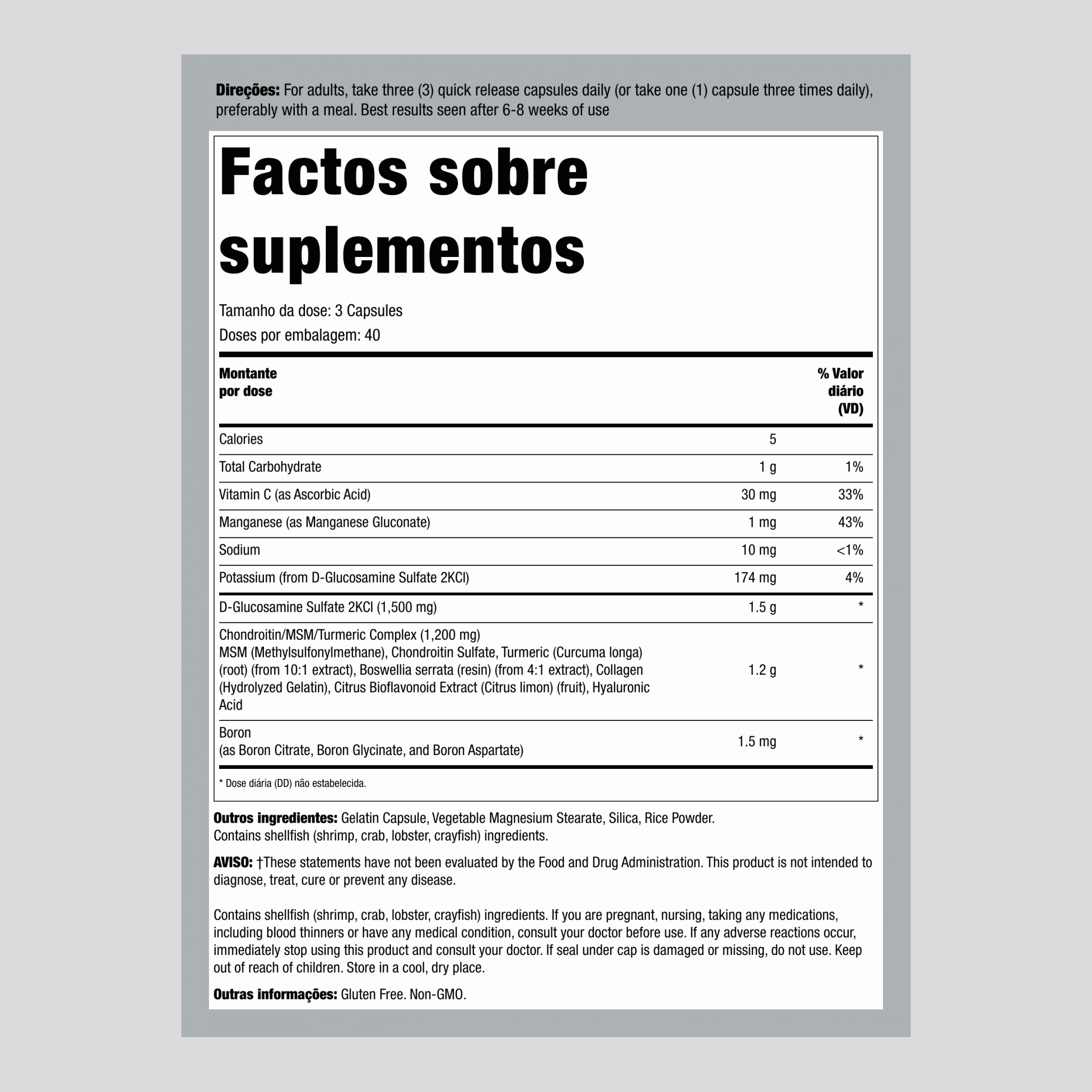 Sulfato de condroitina glucosamina 120 Cápsulas de Rápida Absorção       