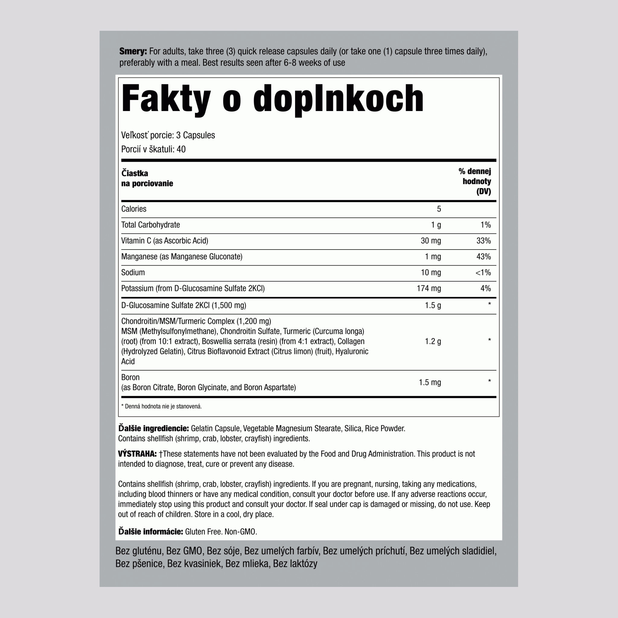 Sulfát glukózamínu chondroitínu 120 Kapsule s rýchlym uvoľňovaním       