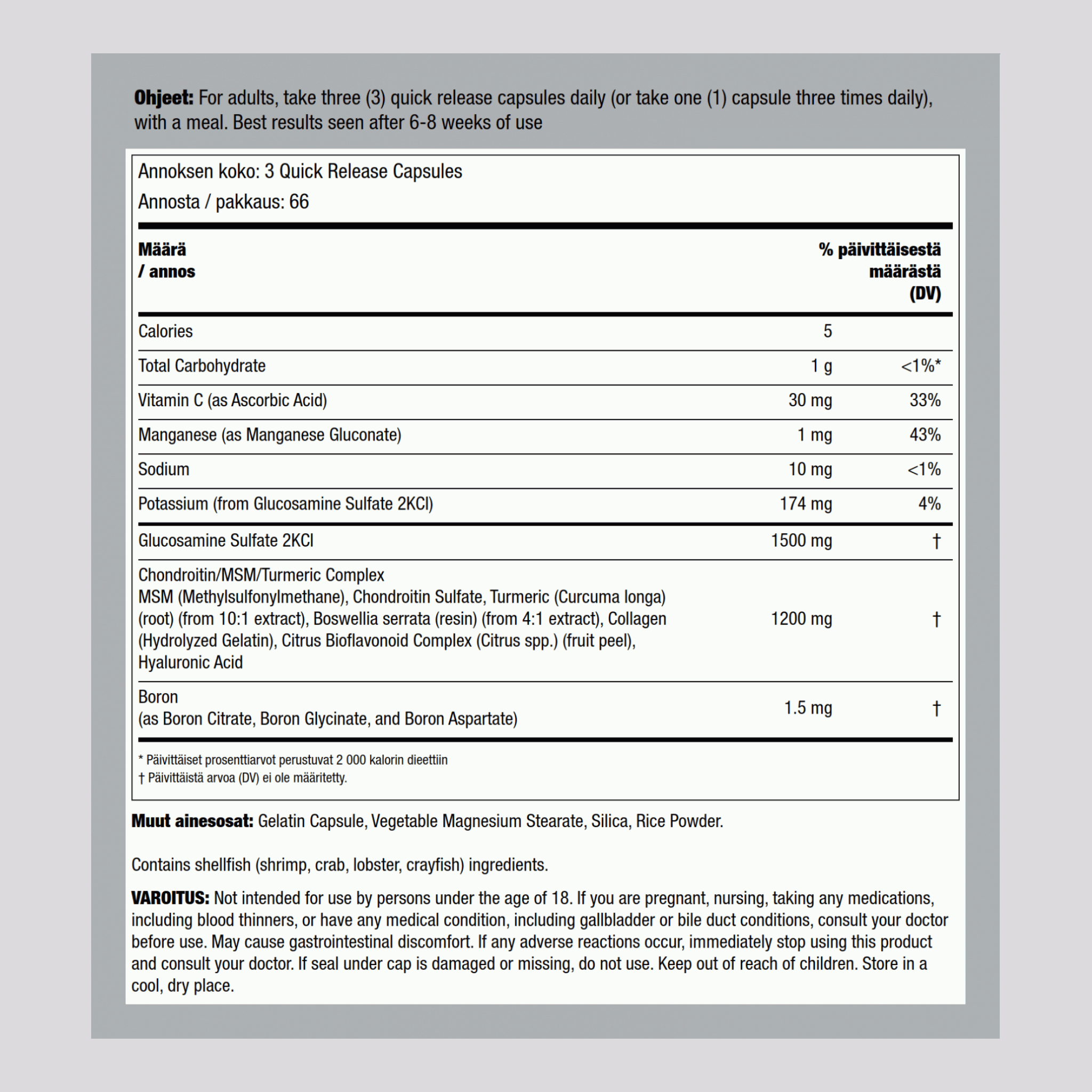 Glukosamiinikondroitiinisulfaatti 200 Pikaliukenevat kapselit      