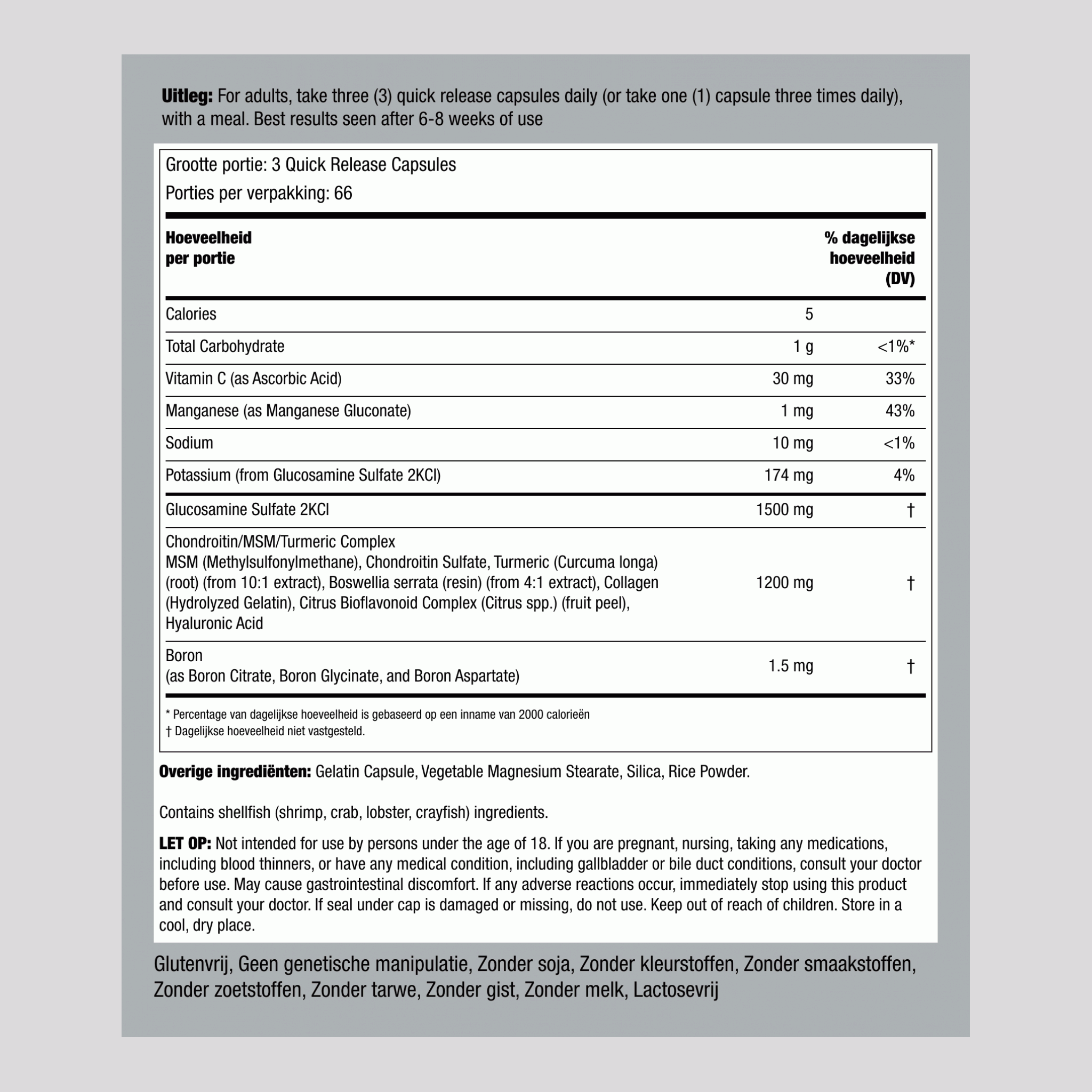 Glucosamine-chondroïtinesulfaat 200 Snel afgevende capsules      
