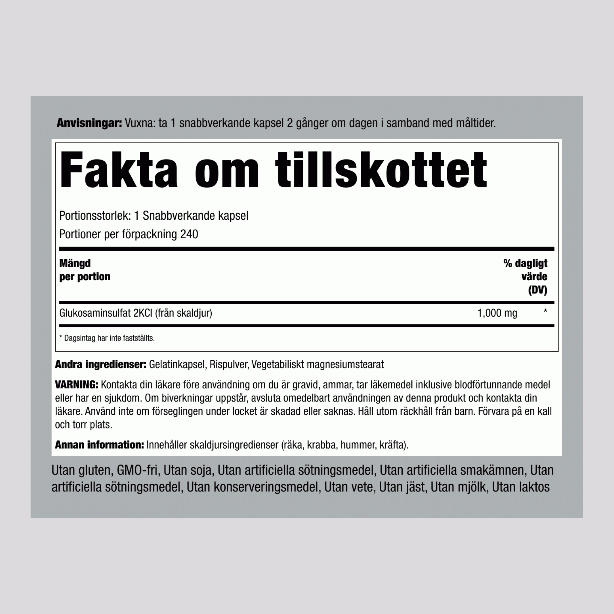 Mega-glukosaminsulfat  1000 mg 240 Snabbverkande kapslar     