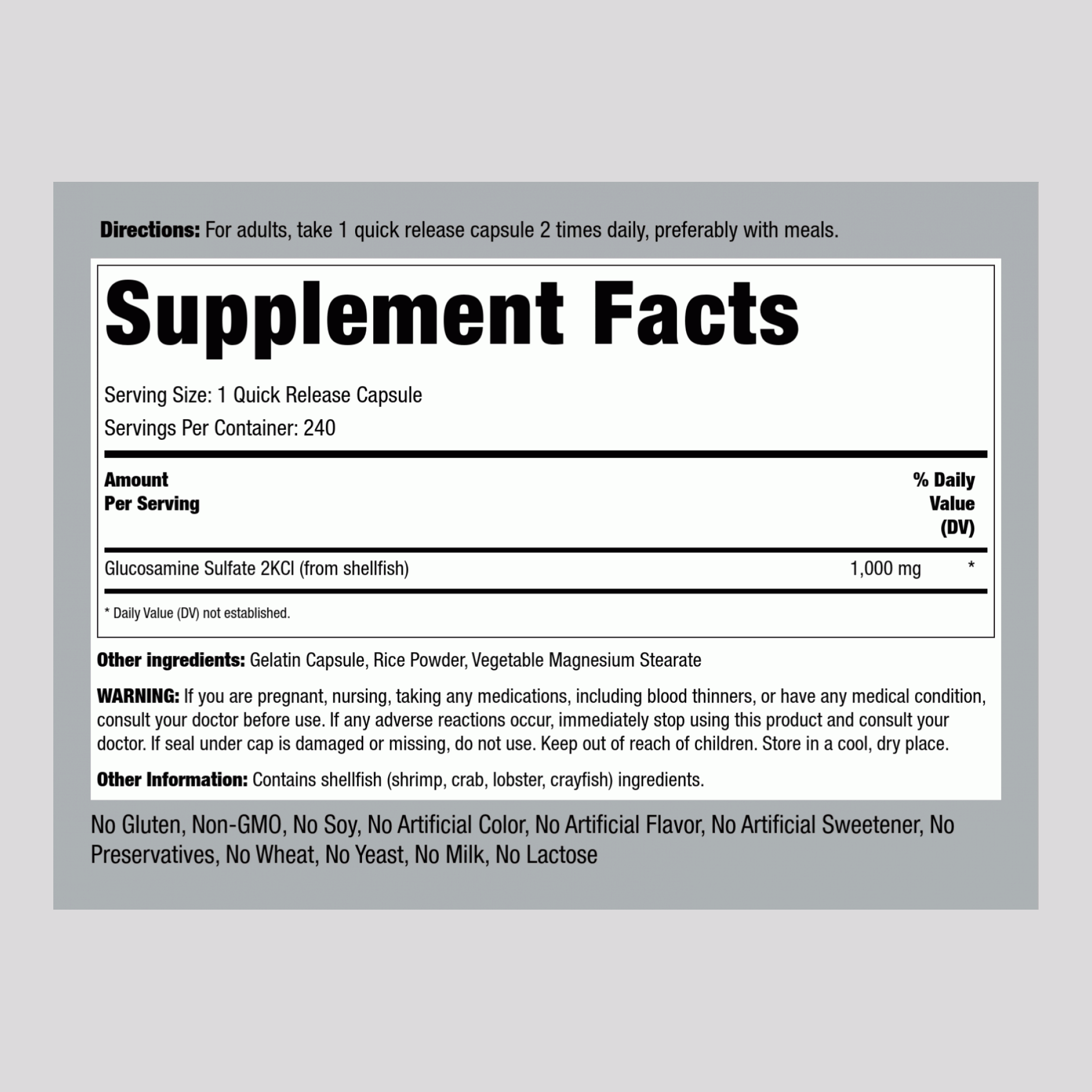Mega Glucosamine Sulfate, 1000 mg, 240 Quick Release Capsules