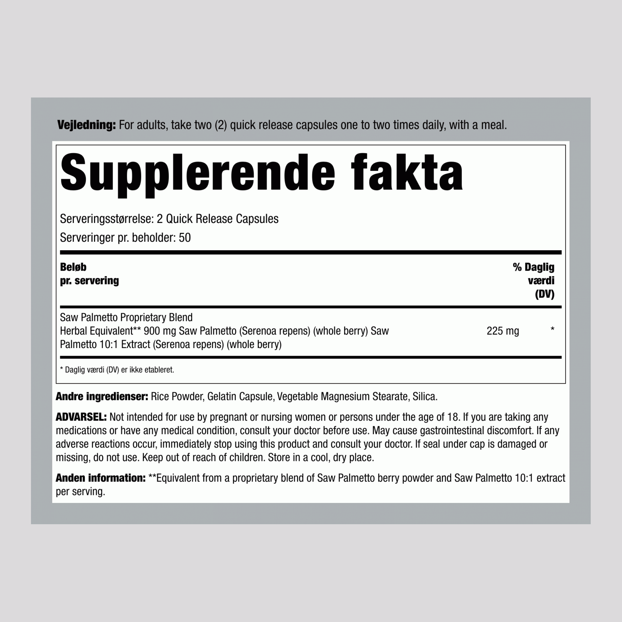 Savpalmebær 900 mg (pr. dosering) 100 Kapsler     