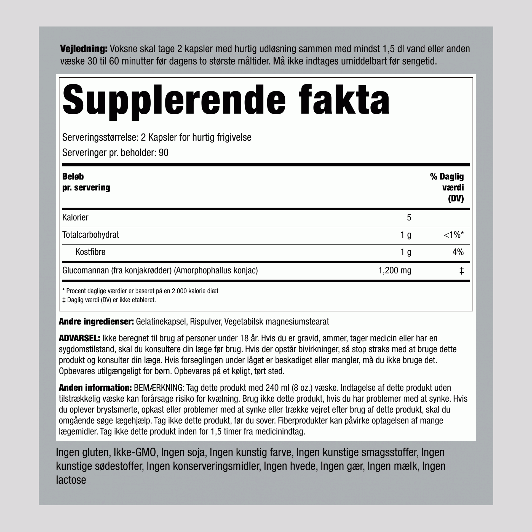 Konjac Rod Fiber Glucomannan, 600 mg, 180 Hurtigfrigivende Kapsler