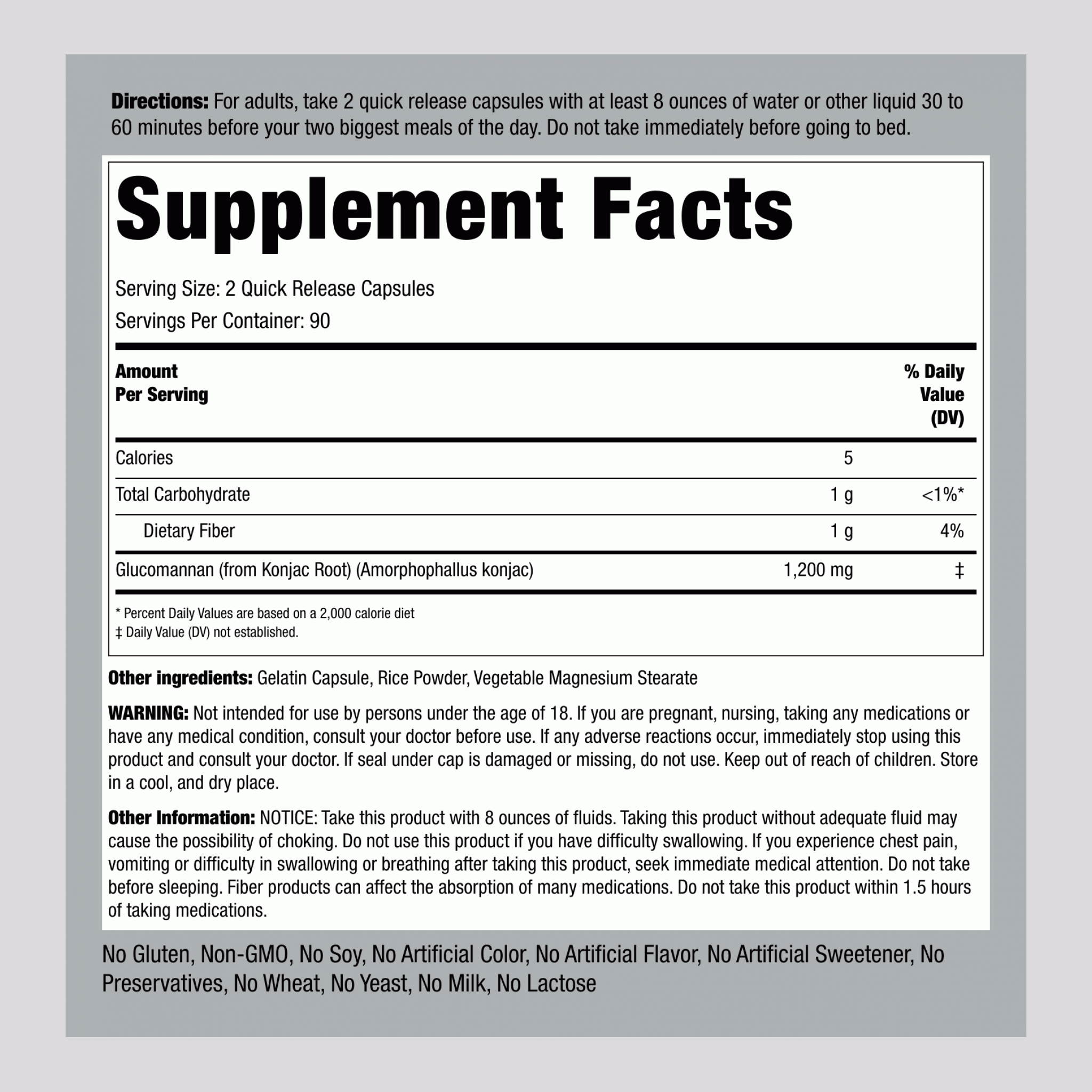 蒟蒻根纖維葡甘露聚糖，600 毫克，180 粒快速釋放膠囊