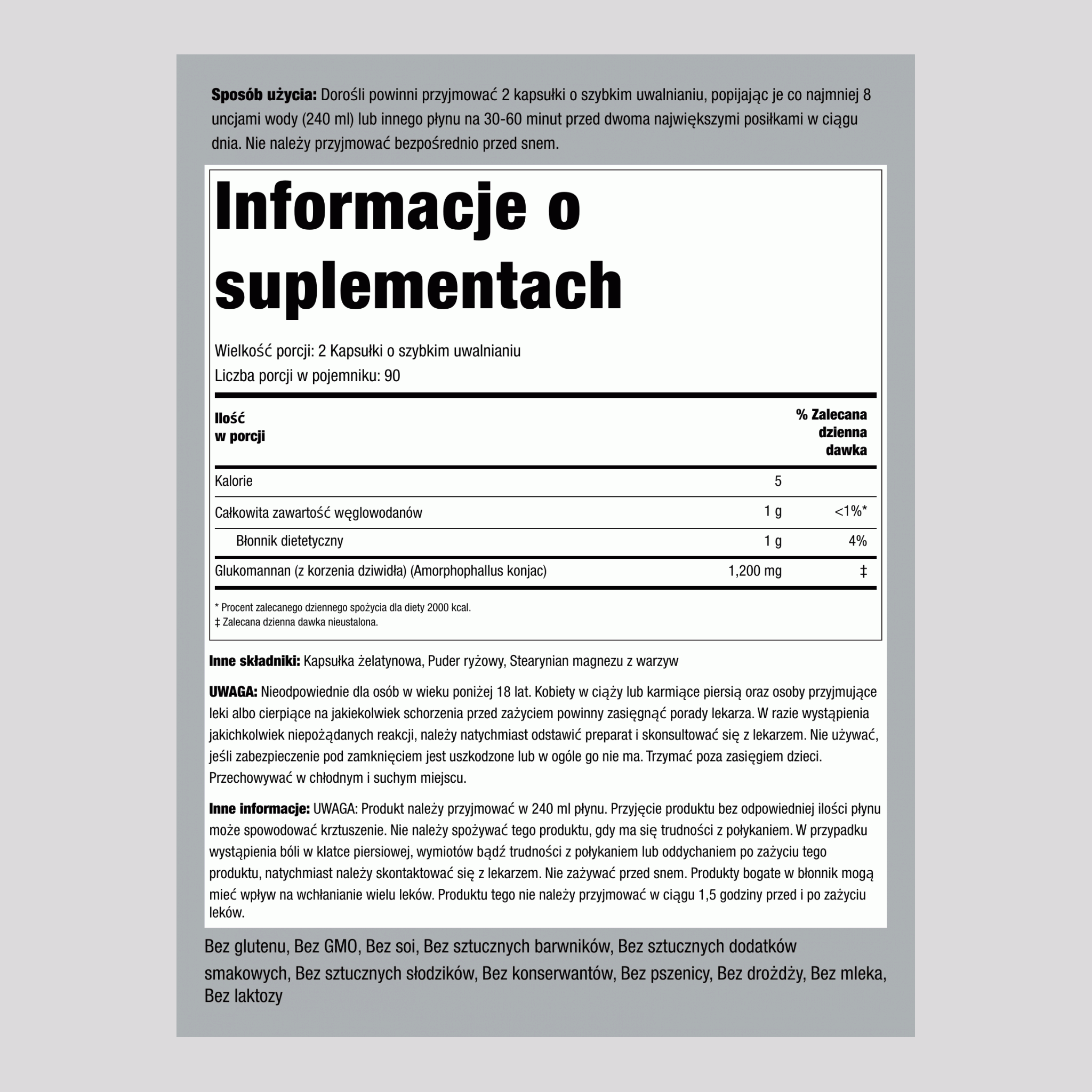 Błonnik z korzenia Konjac Glucomannan, 600 mg, 180 kapsułek szybkouwalniających, 2 butelki