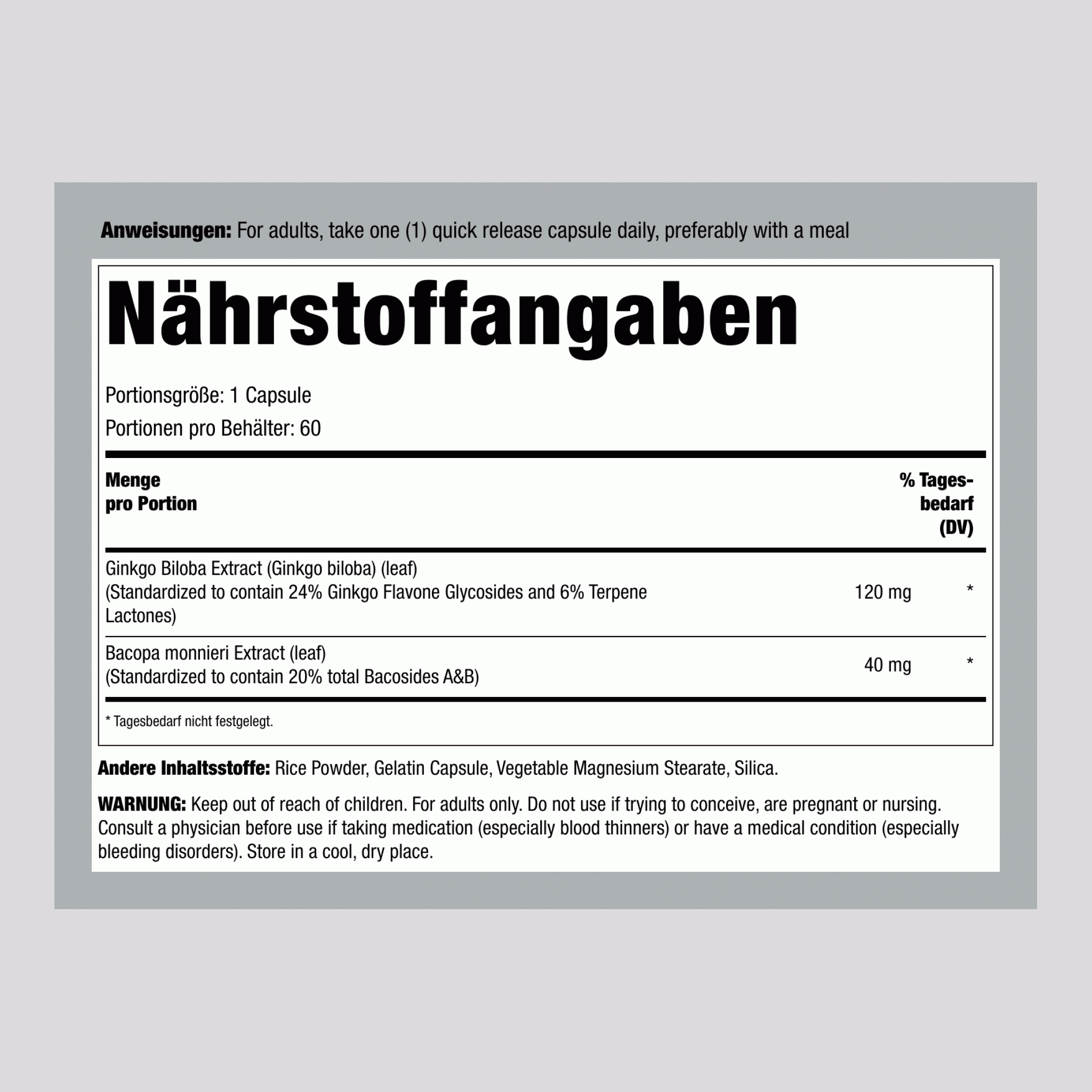 Ginkobaum Standardisierter Extrakt 120 mg 60 Kapseln     