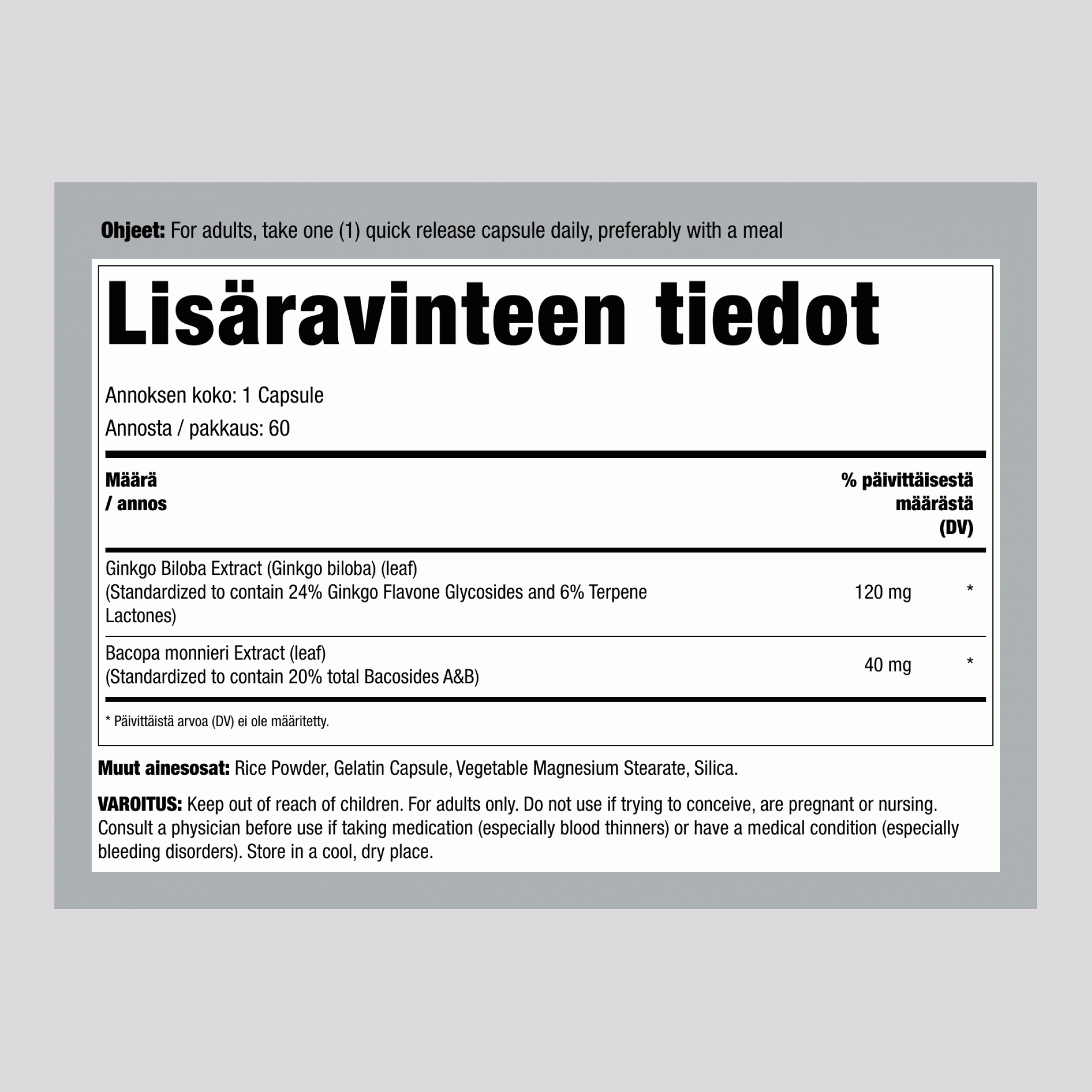 Neidonhiuspuu Standardoitu Uute 120 mg 60 Kapselia     