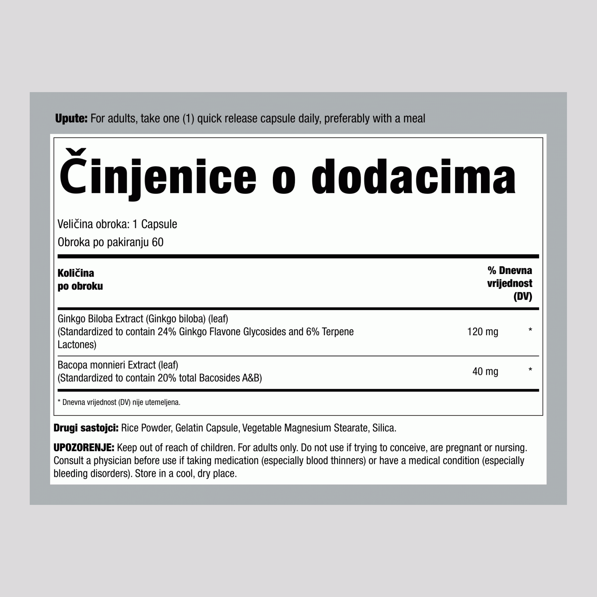 Ginkgo Bilobe Standardizirani ekstrakt 120 mg 60 Kapsule     