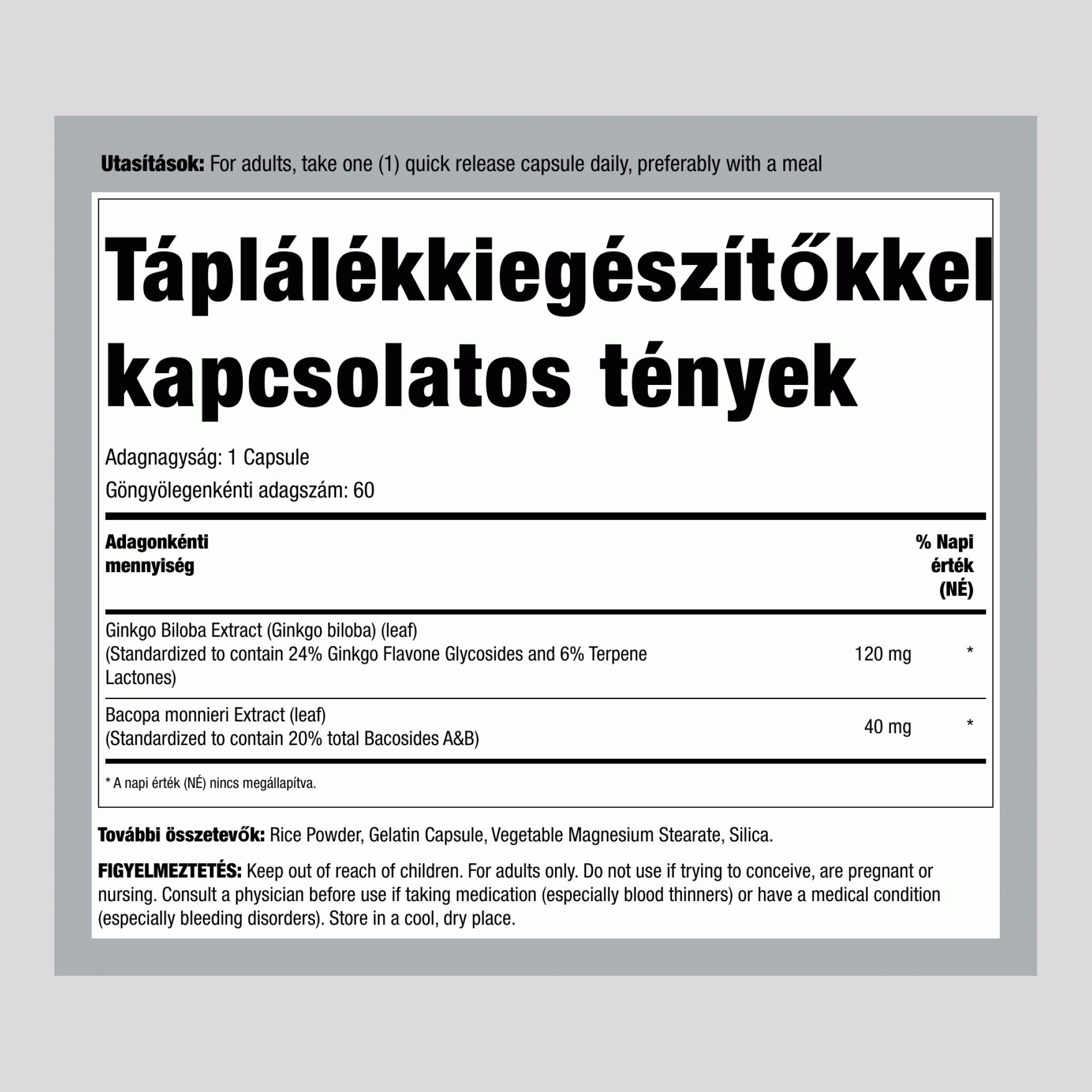 Ginkgo Biloba Szabványosított Kivonat 120 mg 60 Kapszulák     