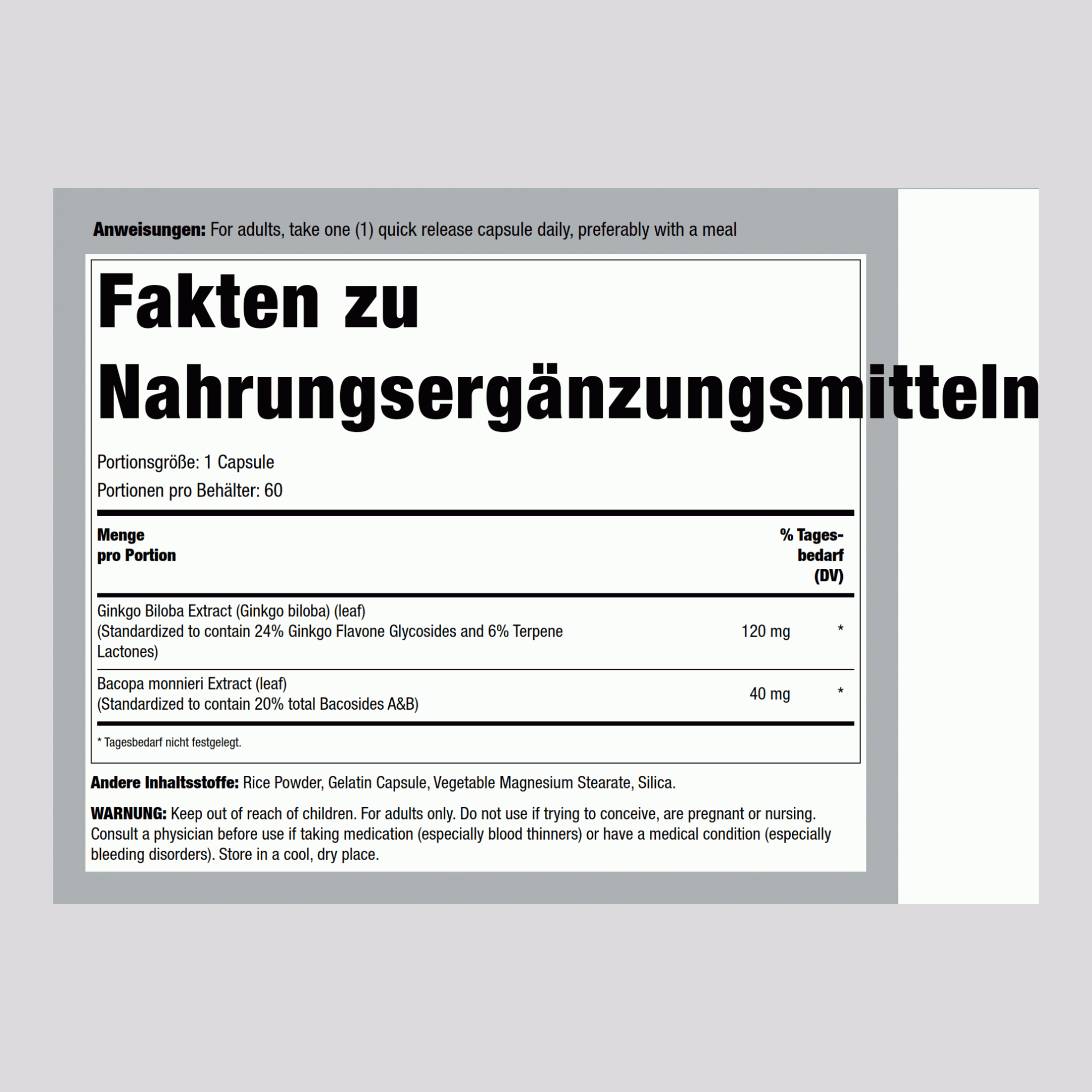 Ginkobaum Standardisierter Extrakt 120 mg 60 Kapseln     