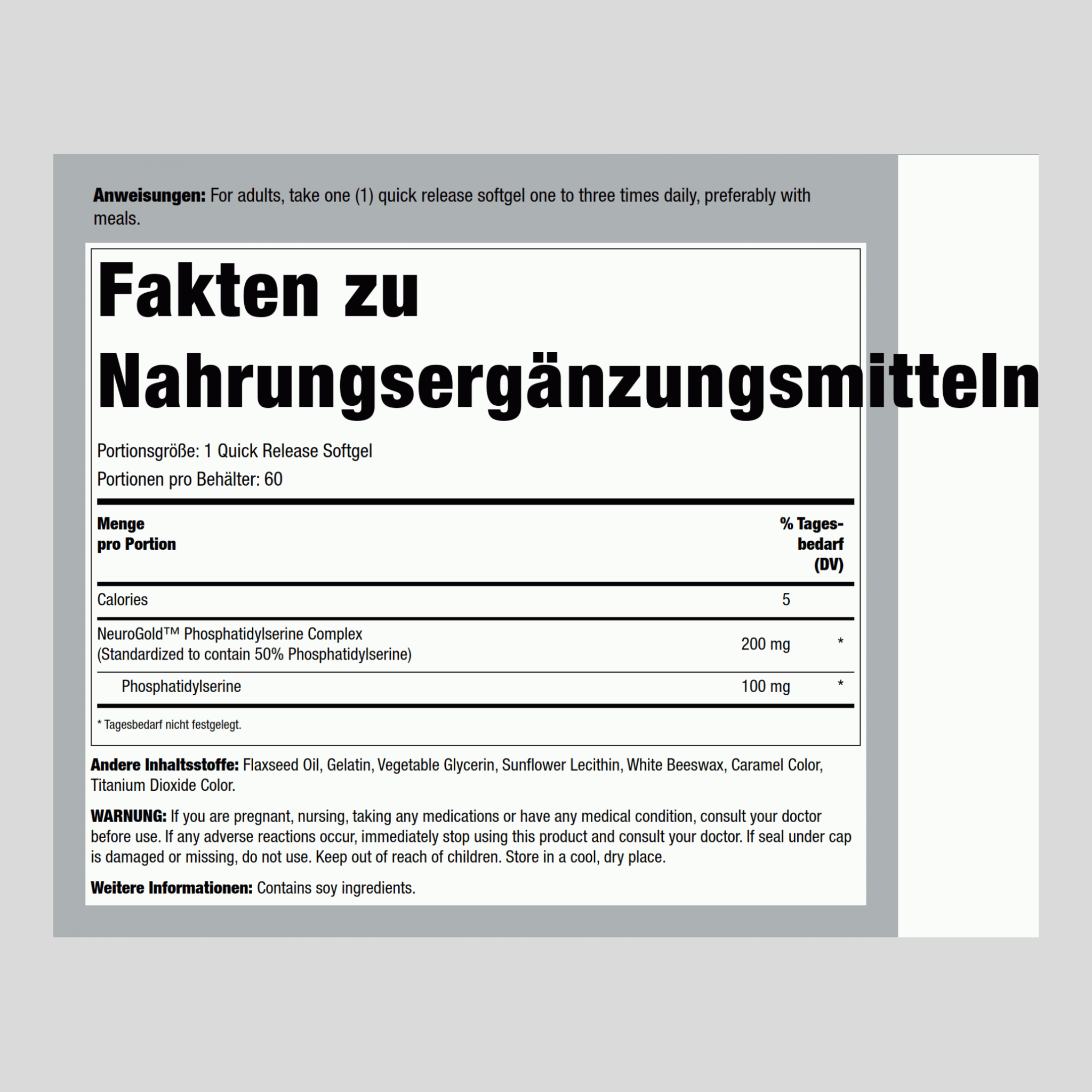 Phosphatidylserin (PS) 100 mg 60 Softgele mit schneller Freisetzung     