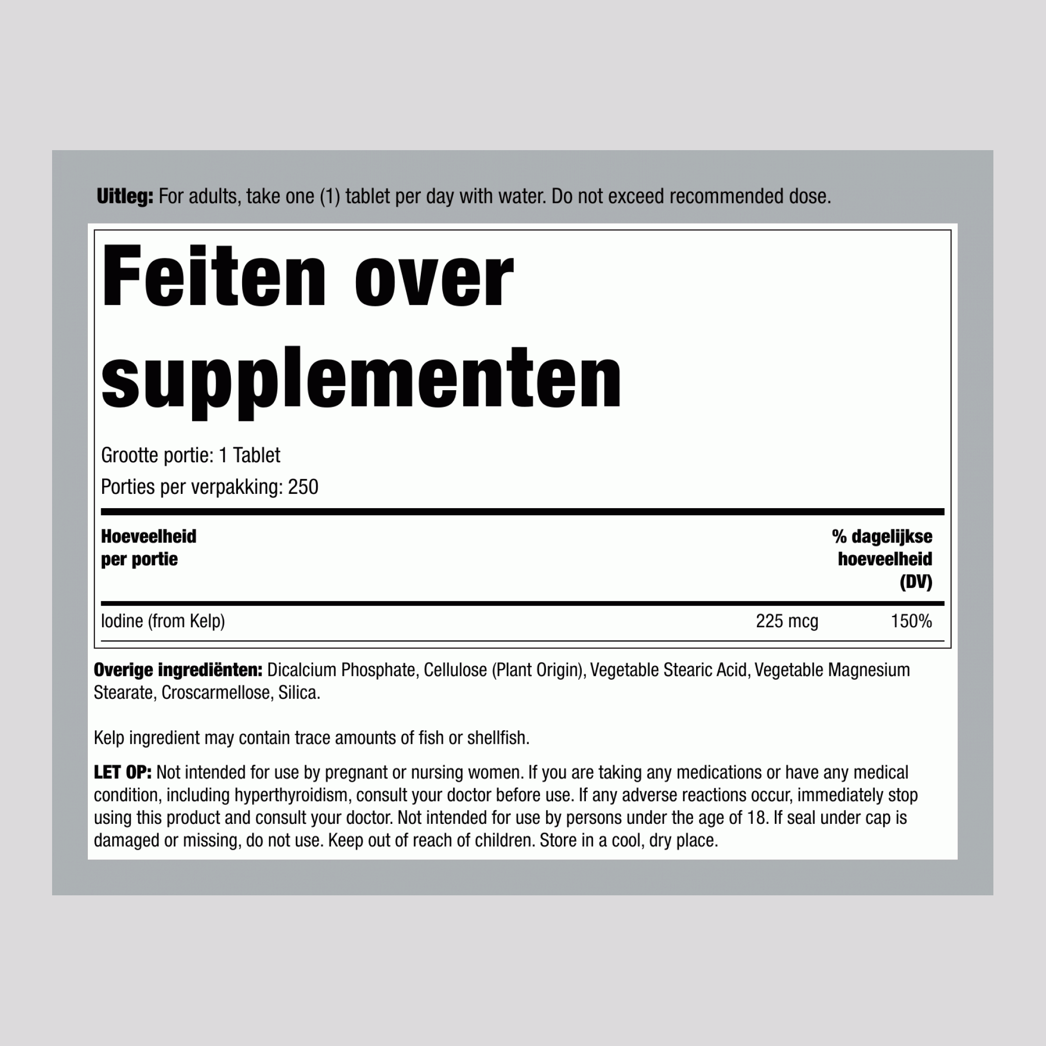 Kelp met jodium 225 mcg 250 Tabletten     
