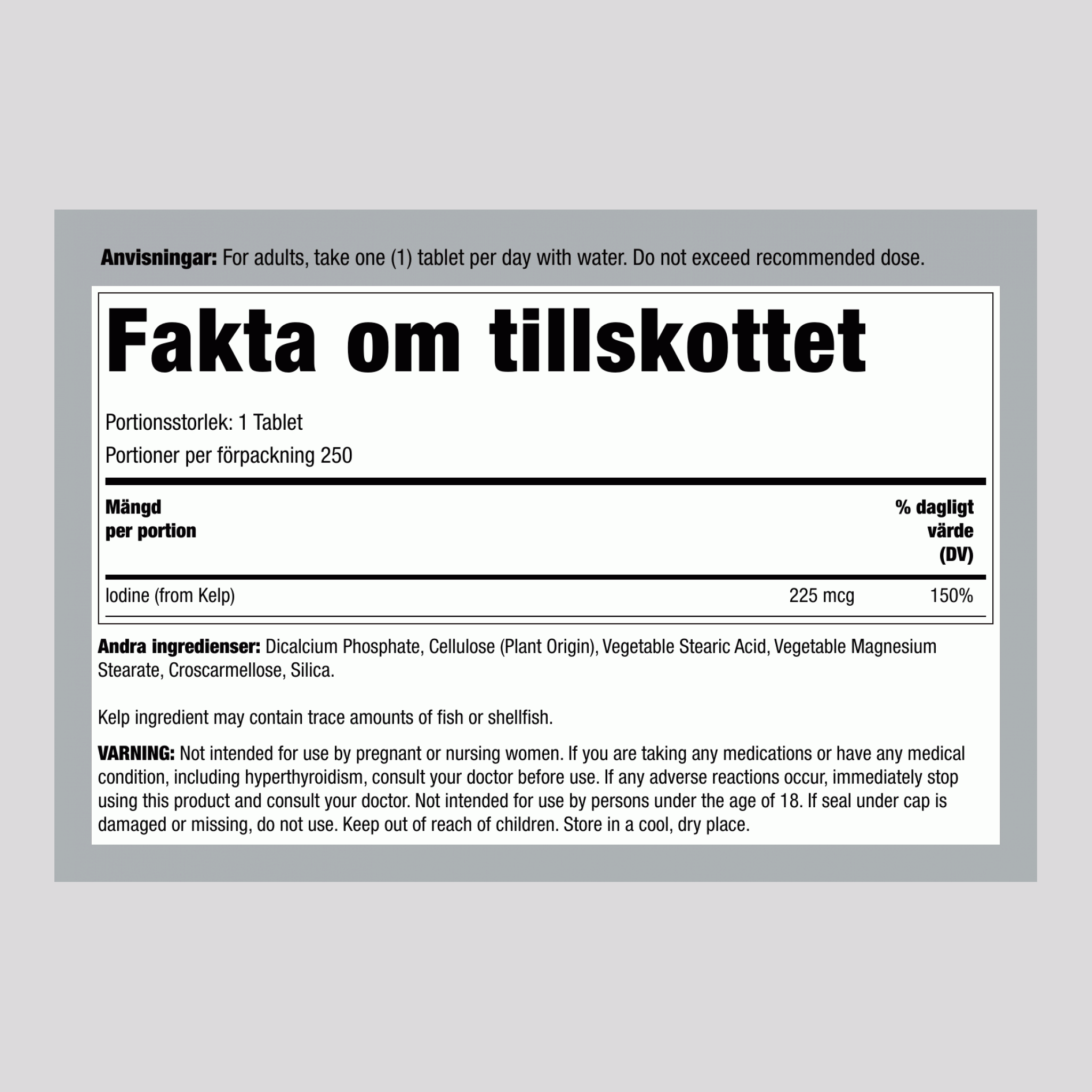 Havstång med jod 225 mcg 250 Tabletter     