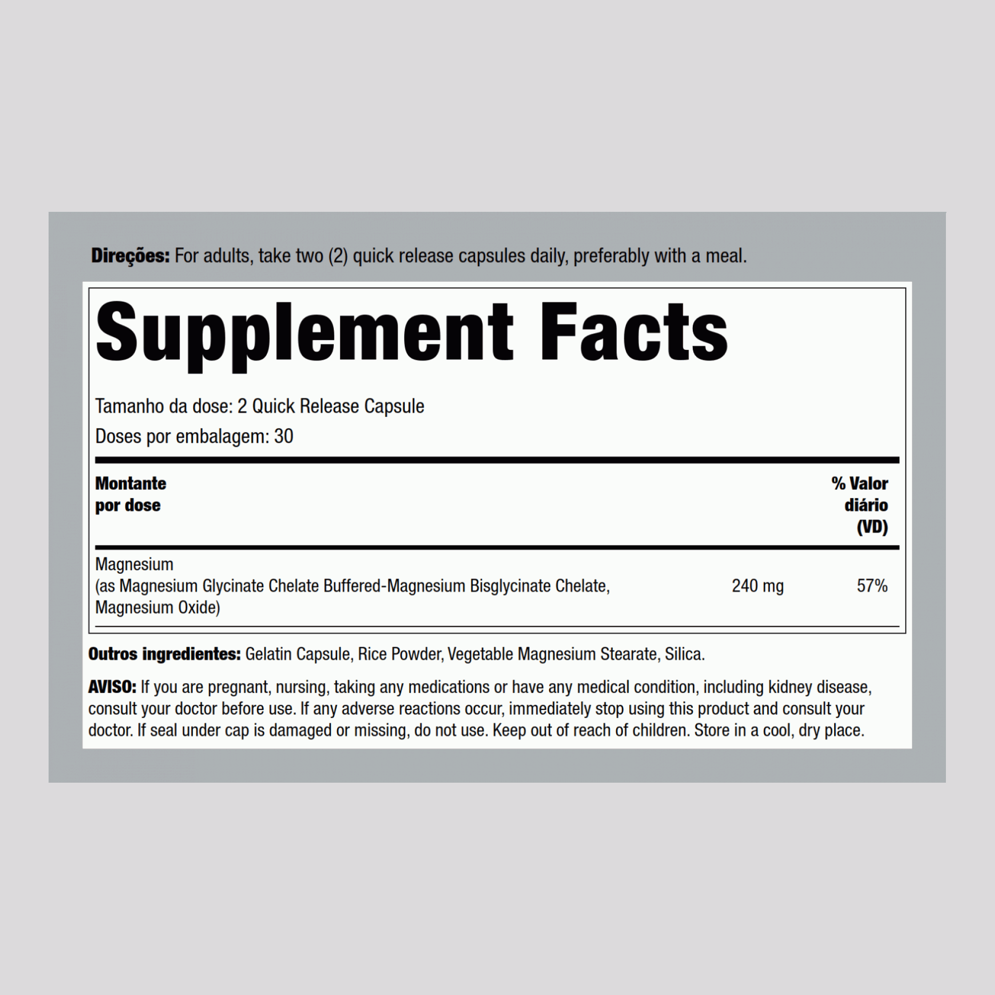 Chelated Magnesium, 240 mg (per serving), 60 Quick Release Capsules