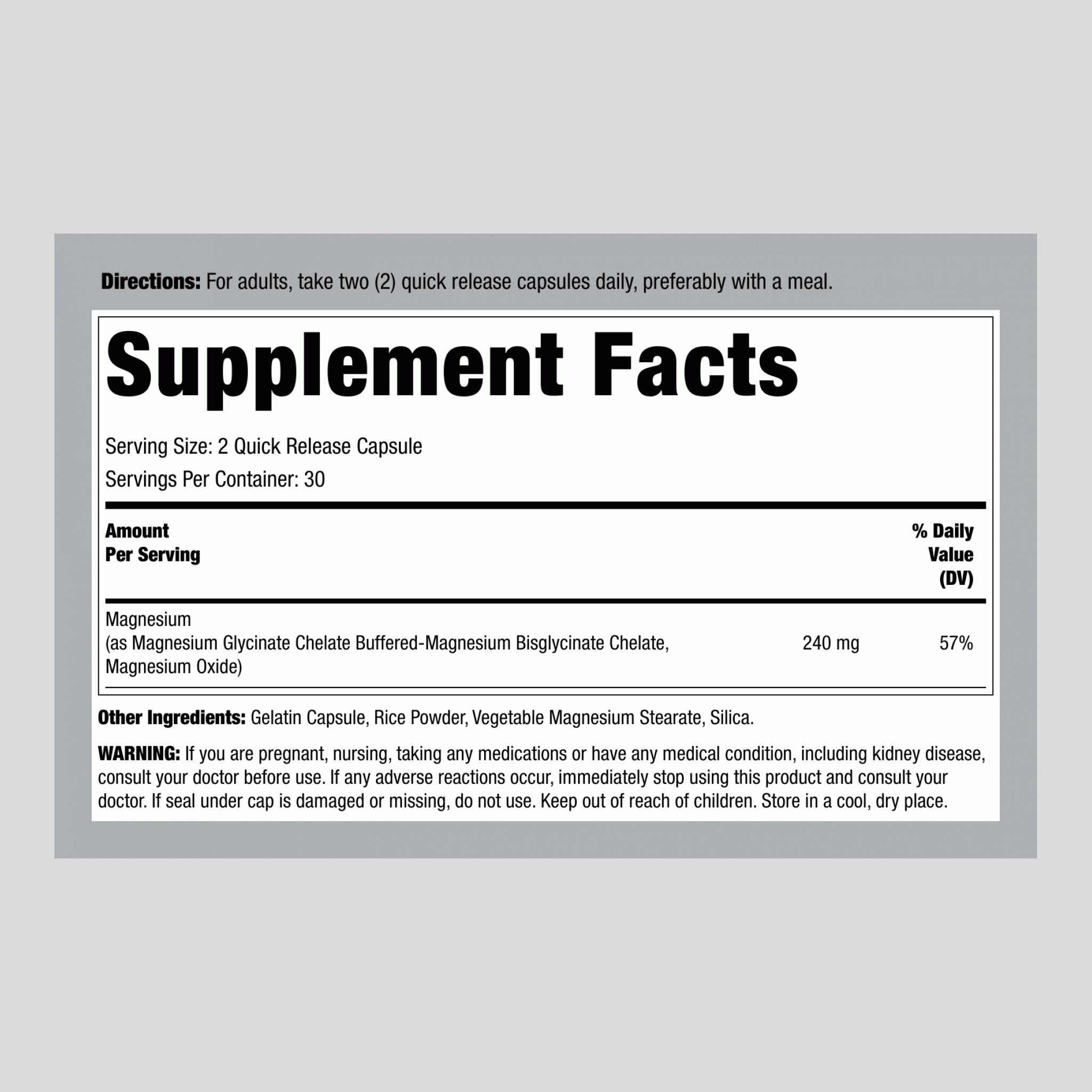 螯合鎂 240 毫克 (每份)  60 快速釋放膠囊