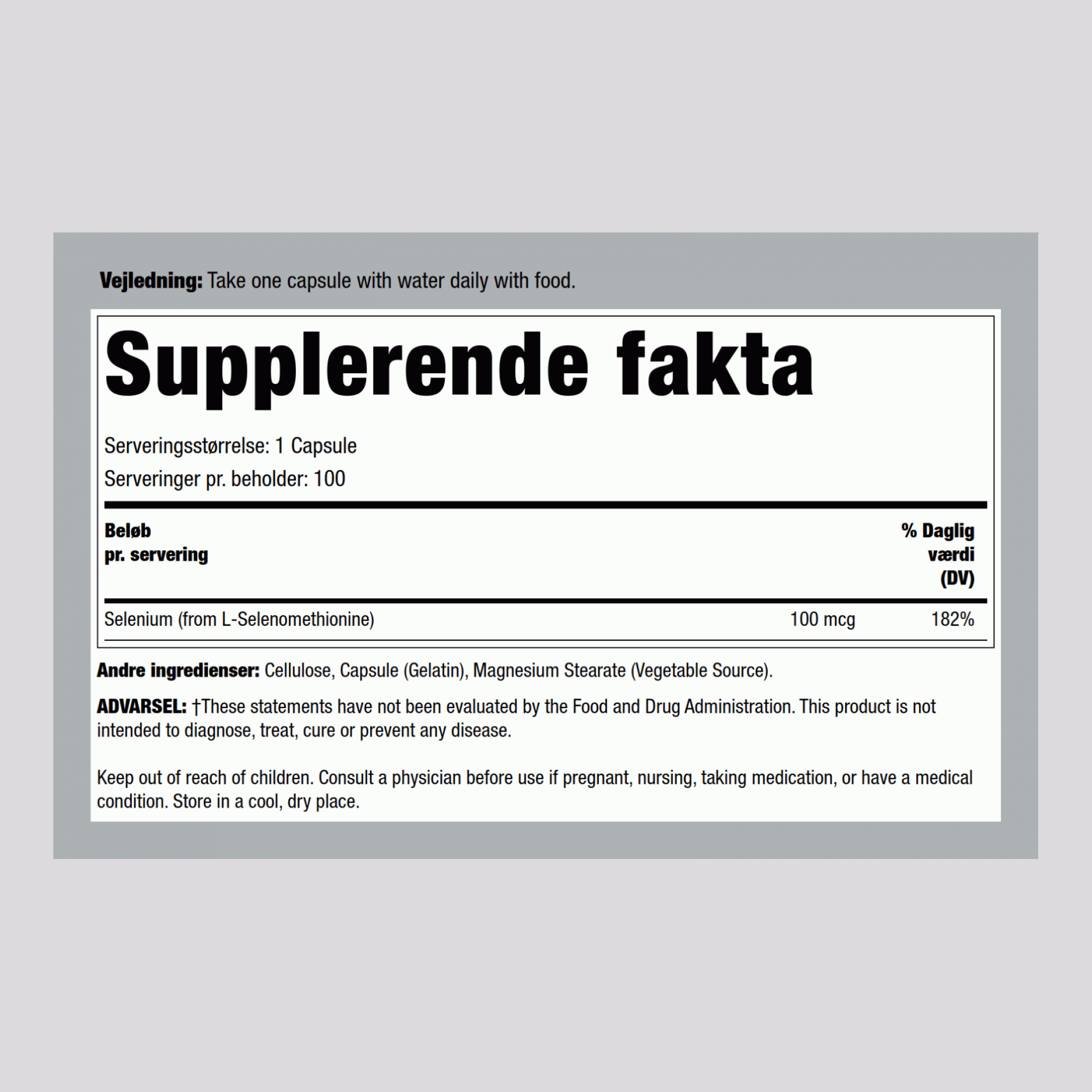 Selen (gærfrit) 100 mcg 100 Kapsler     