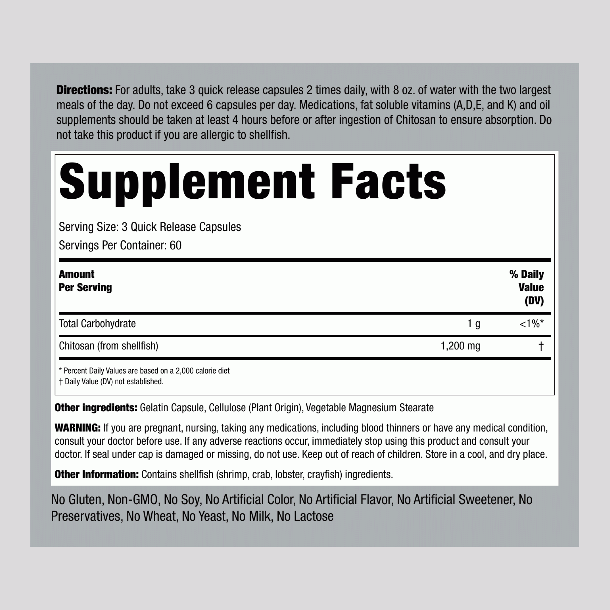 Ultra Lipo Chitosan, 1200 mg (per serving), 180 Quick Release Capsules