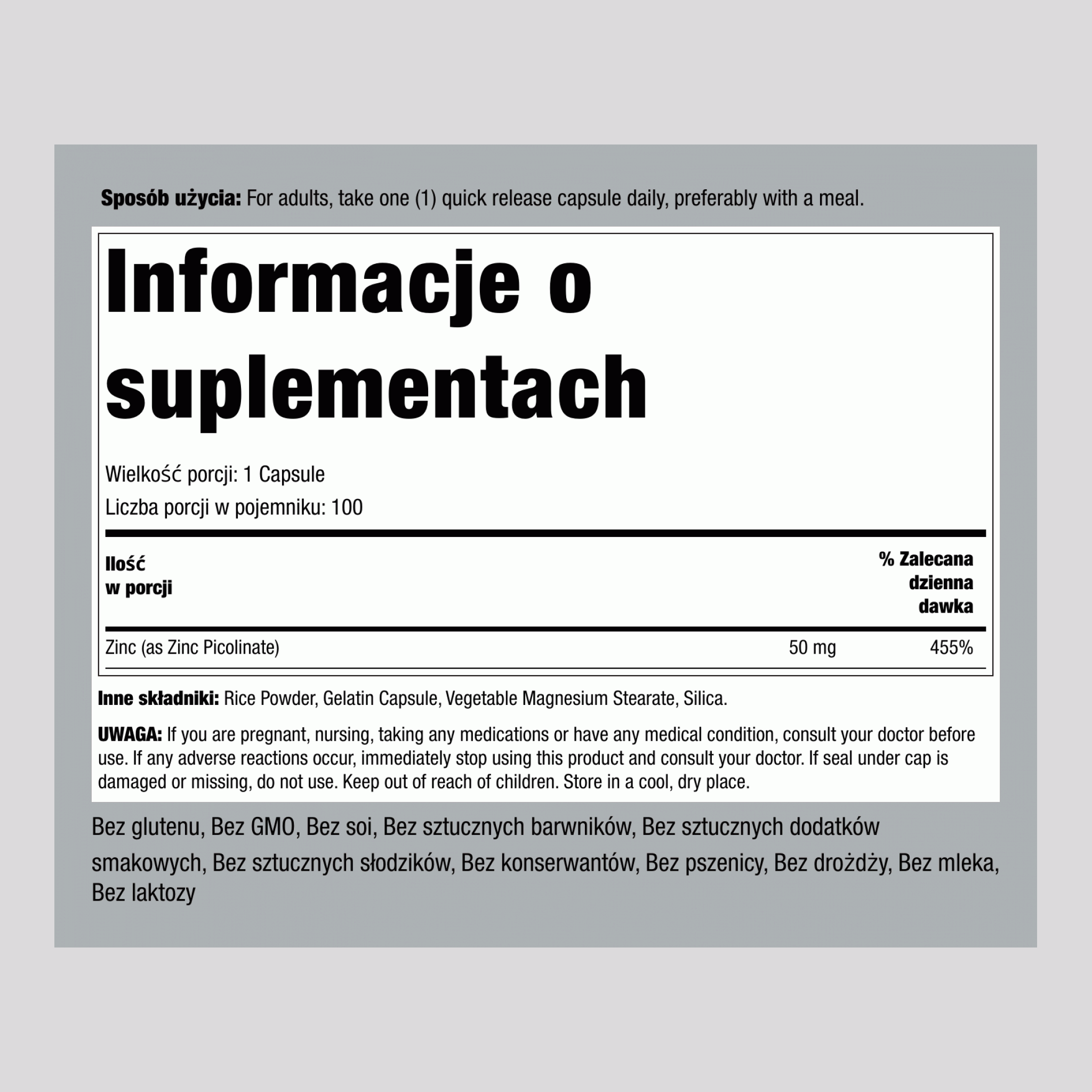 Pikolinian cynku 50 mg 100 Kapsułki o szybkim uwalnianiu     