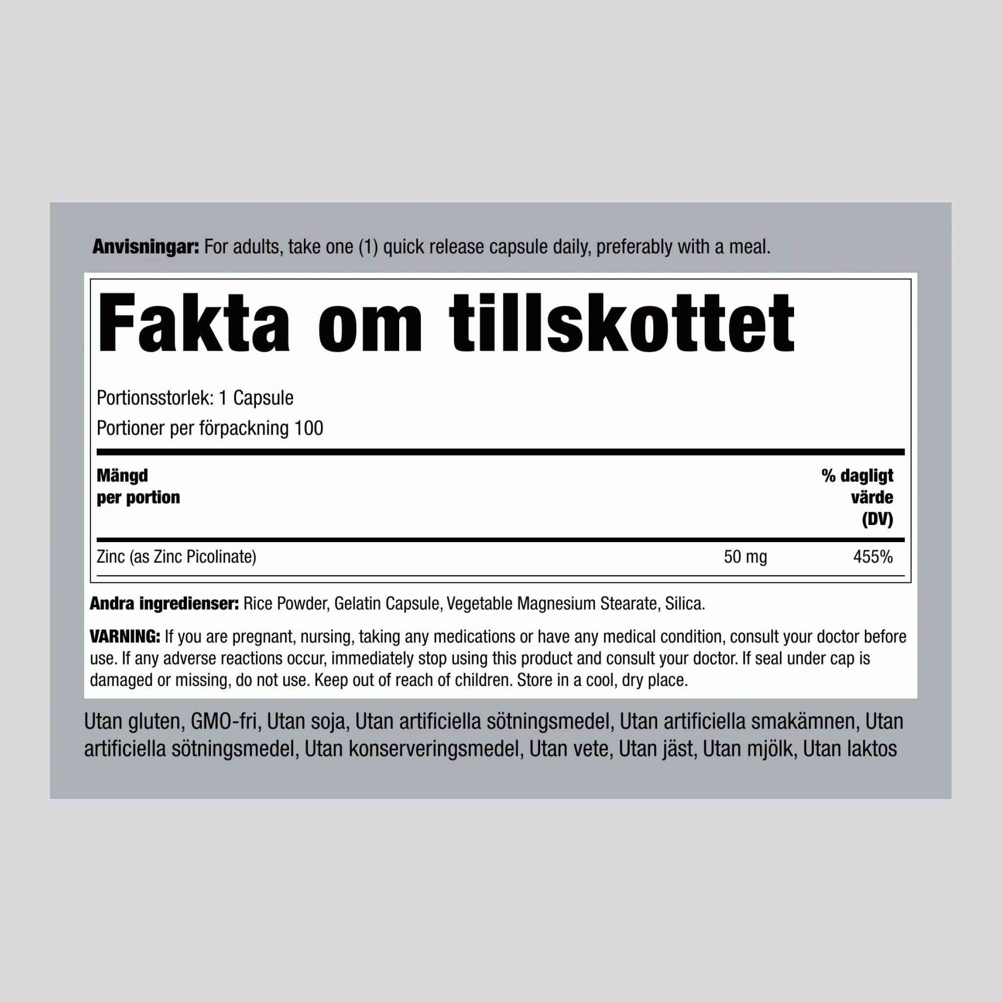 Zinkpikolinat 50 mg 100 Snabbverkande kapslar     