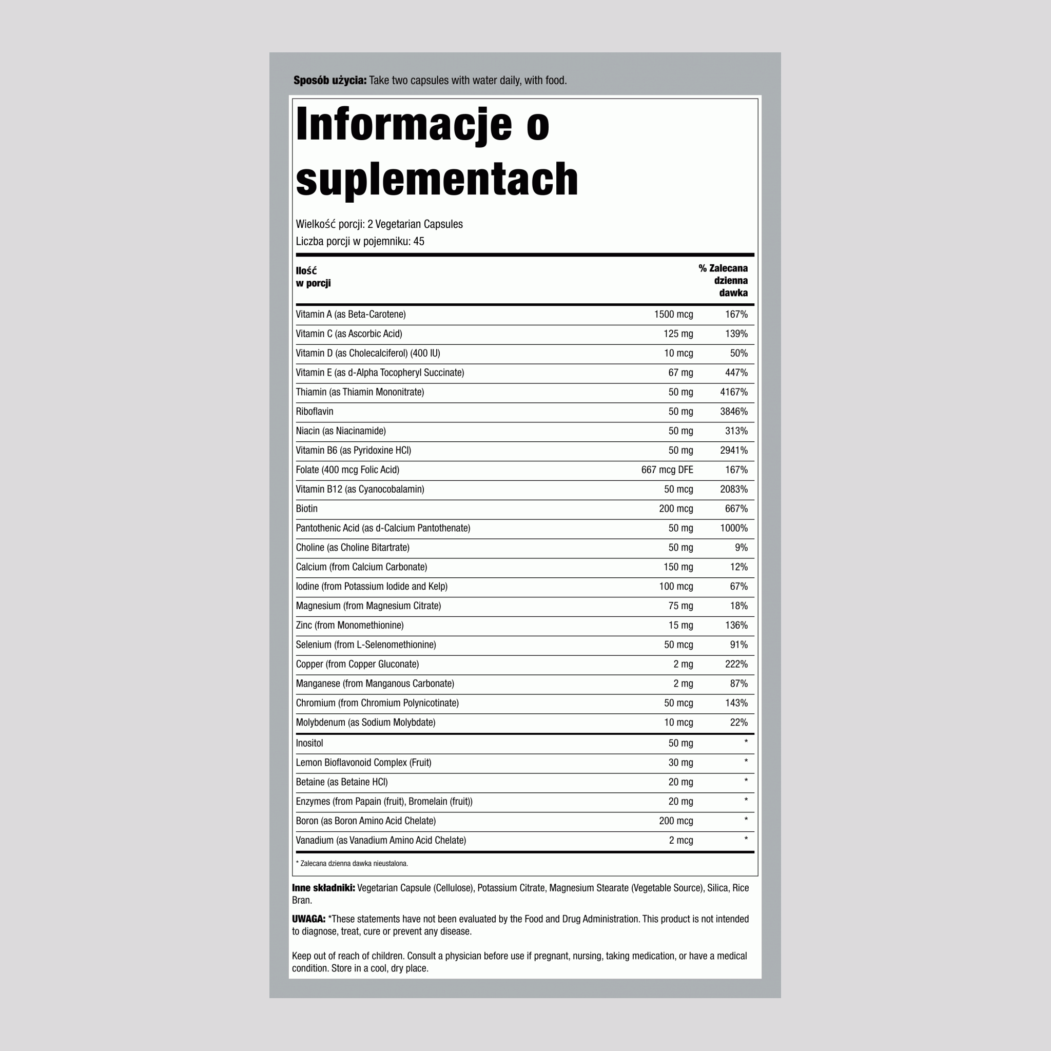 Multi Caps bez żelaza 90 Kapsułki wegetariańskie       
