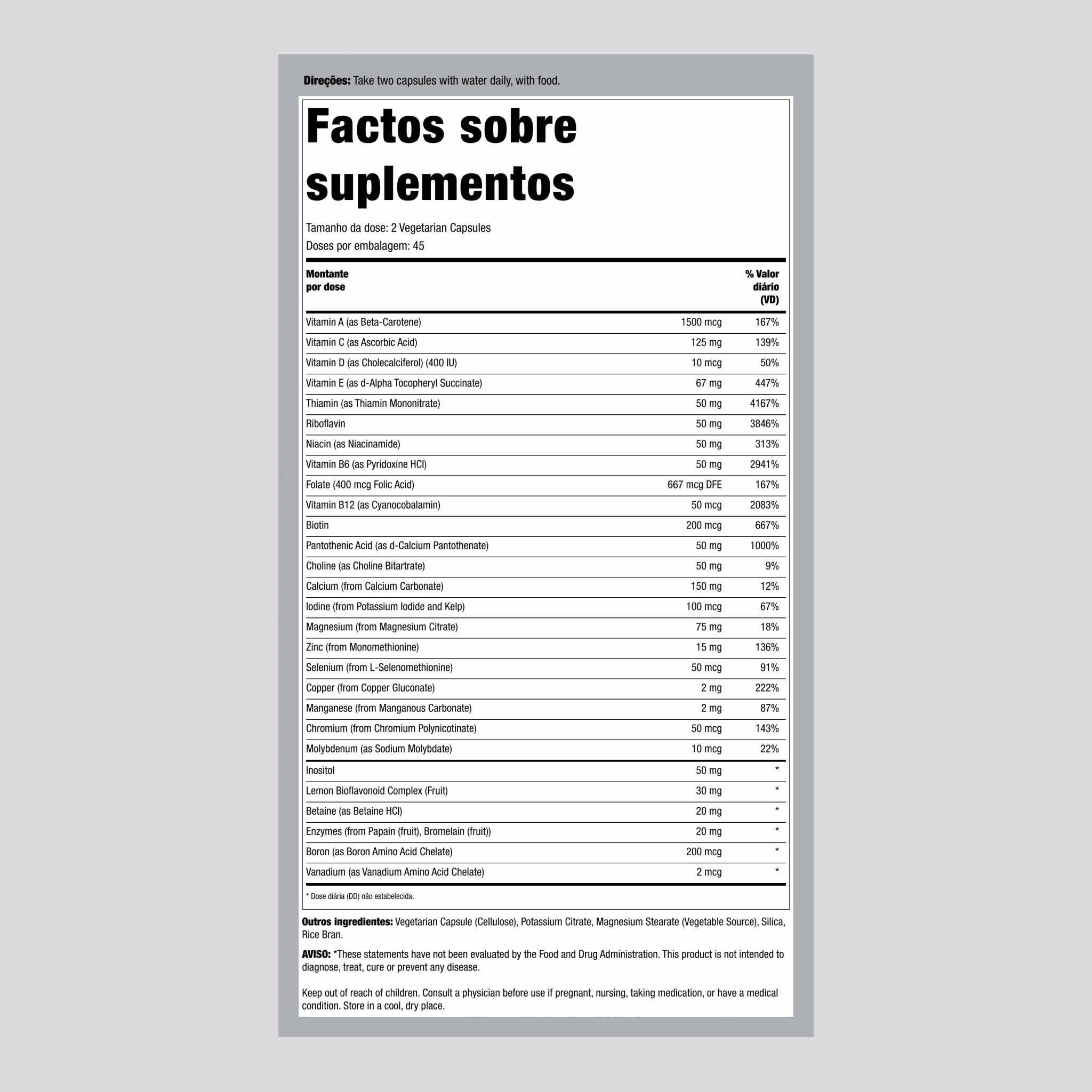 Cápsulas multi sem ferro 90 Cápsulas vegetarianas       