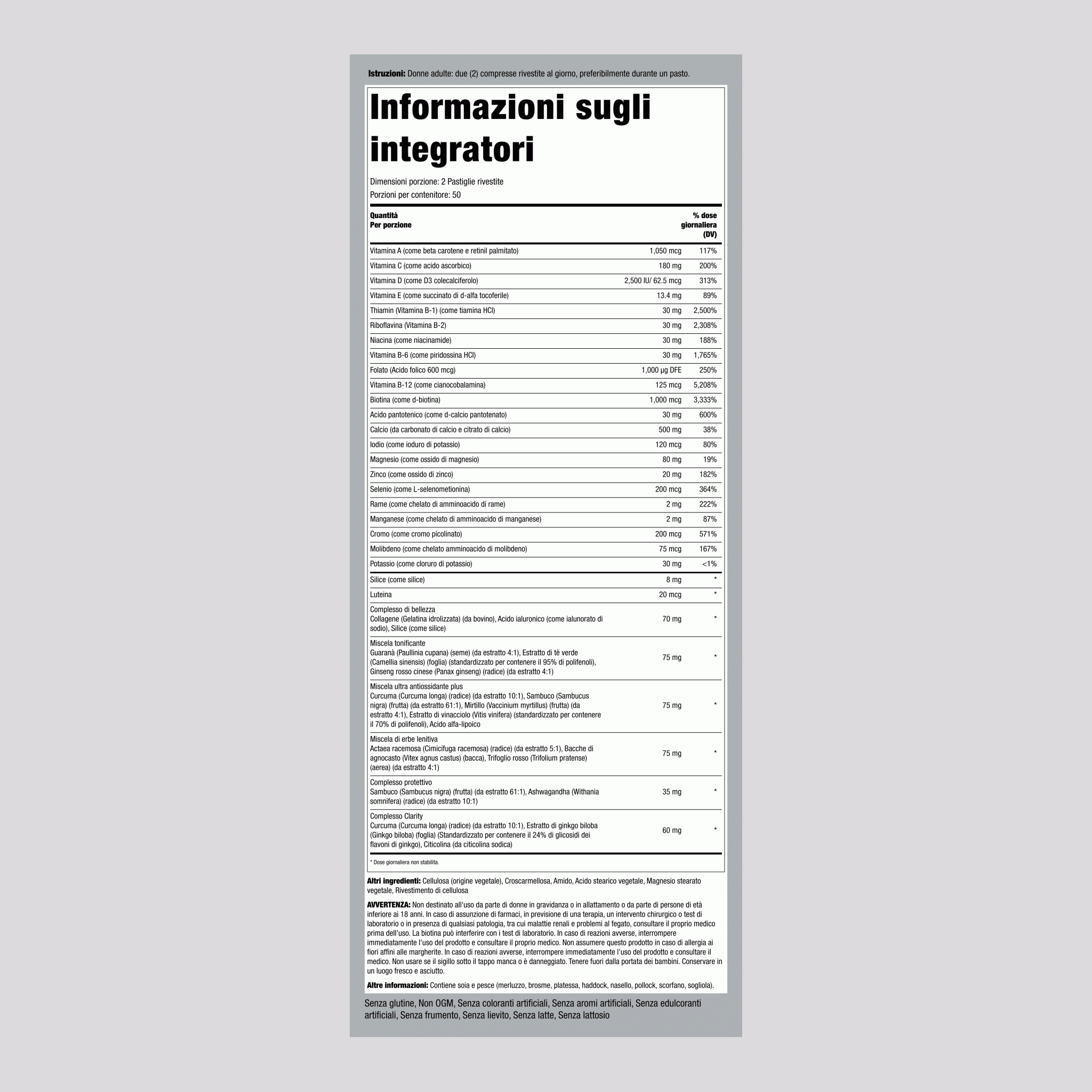 Mega Multivitaminico per Donne 50 Anni e Oltre, 100 Compresse Rivestite
