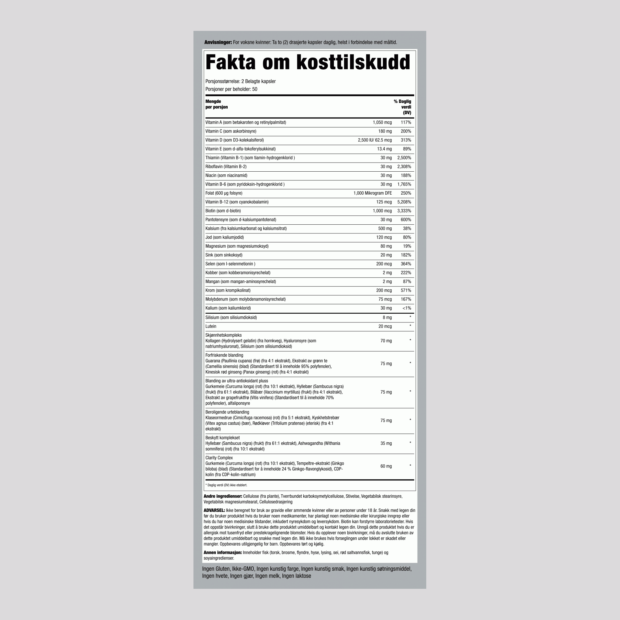 Kvinners Mega Multi 50 Plus, 100 Belagte Tabletter