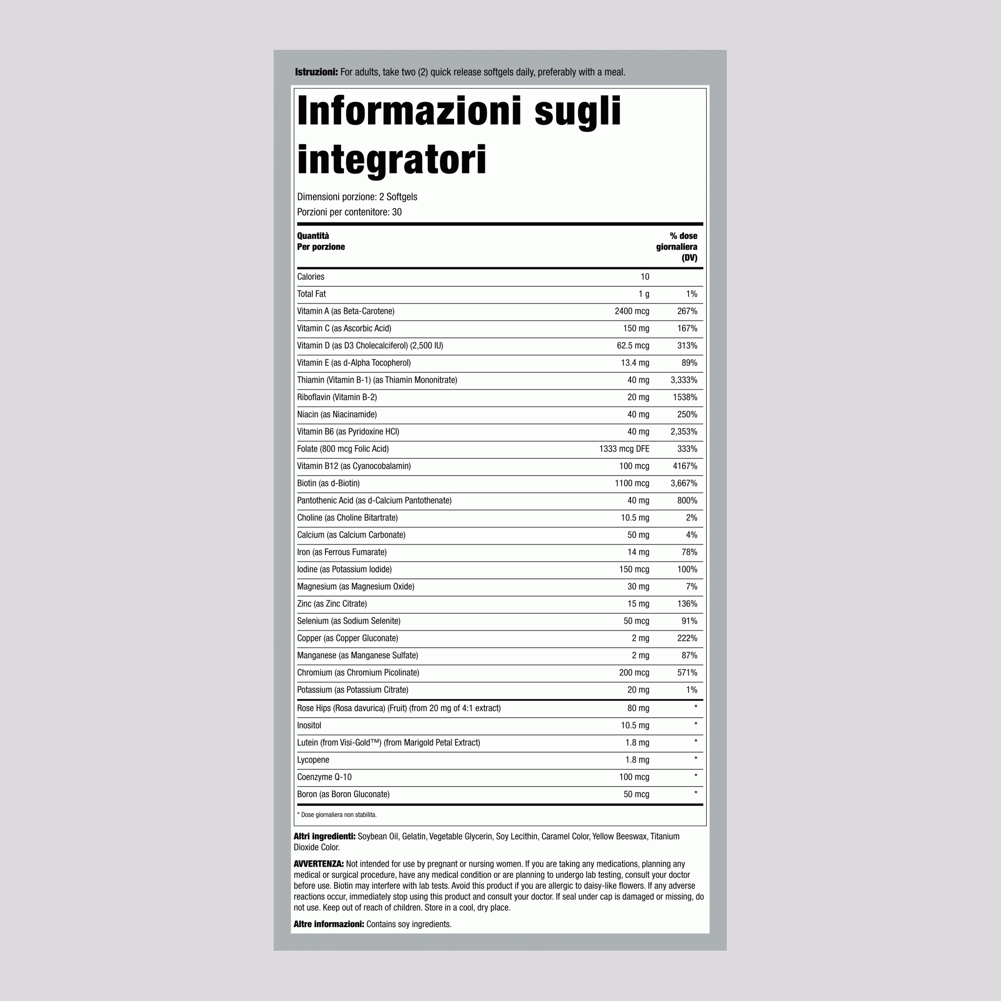 Multi in softgel con luteina e licopene 60 Capsule in gelatina molle a rilascio rapido       