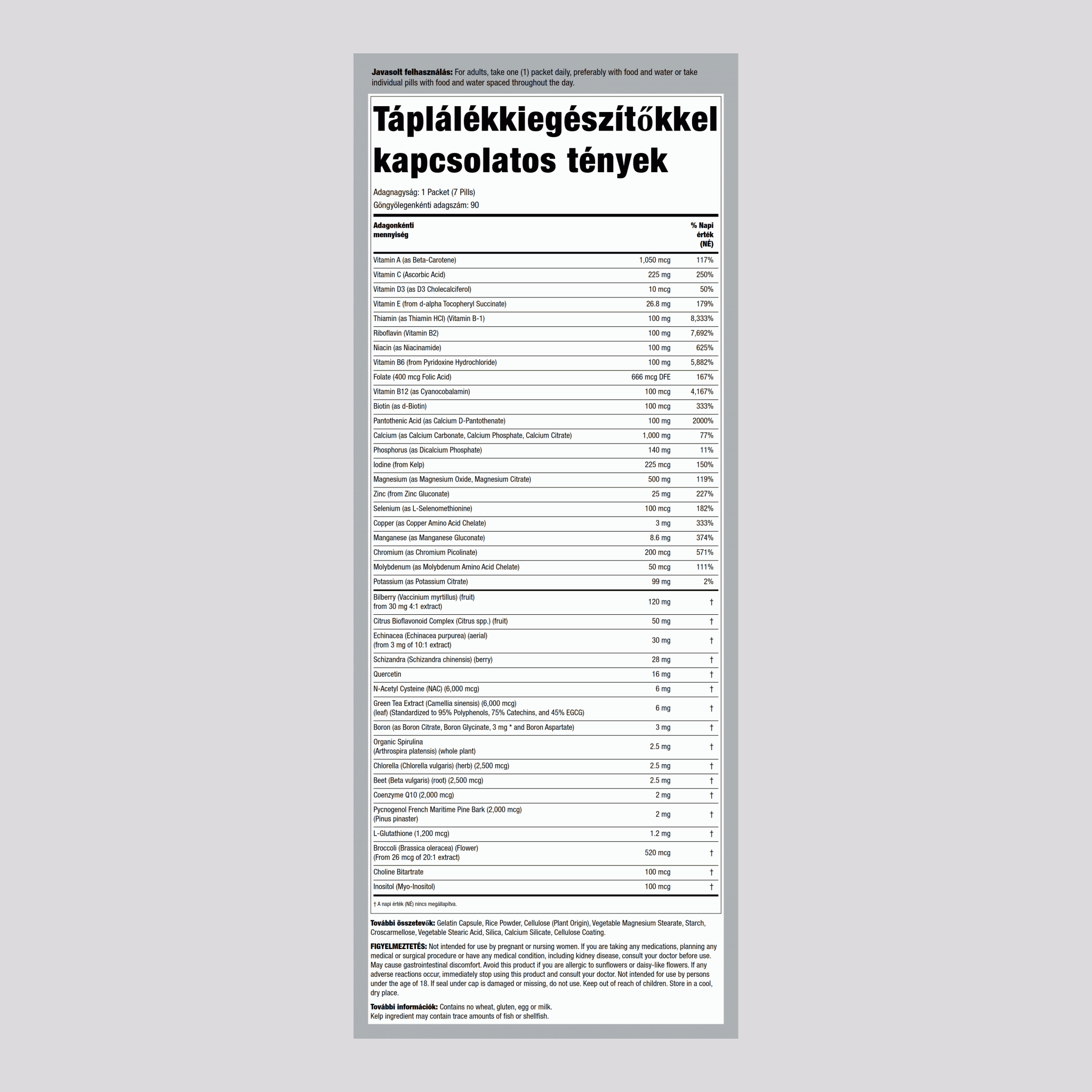 Varsity csomag 2 (multivitamin és ásványi anyagok) 90 Csomag       