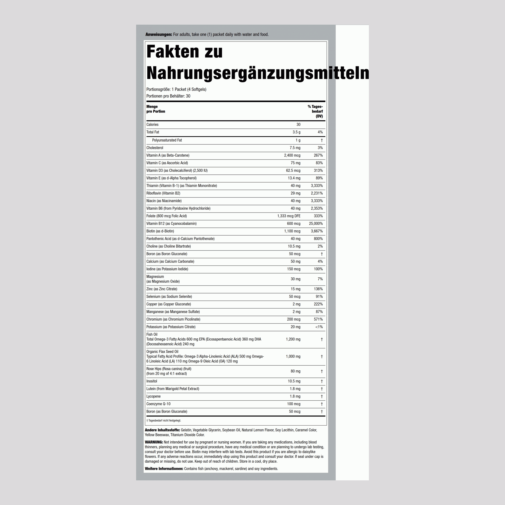 Vitamin Pack mit Omega-3 30 Pakete       